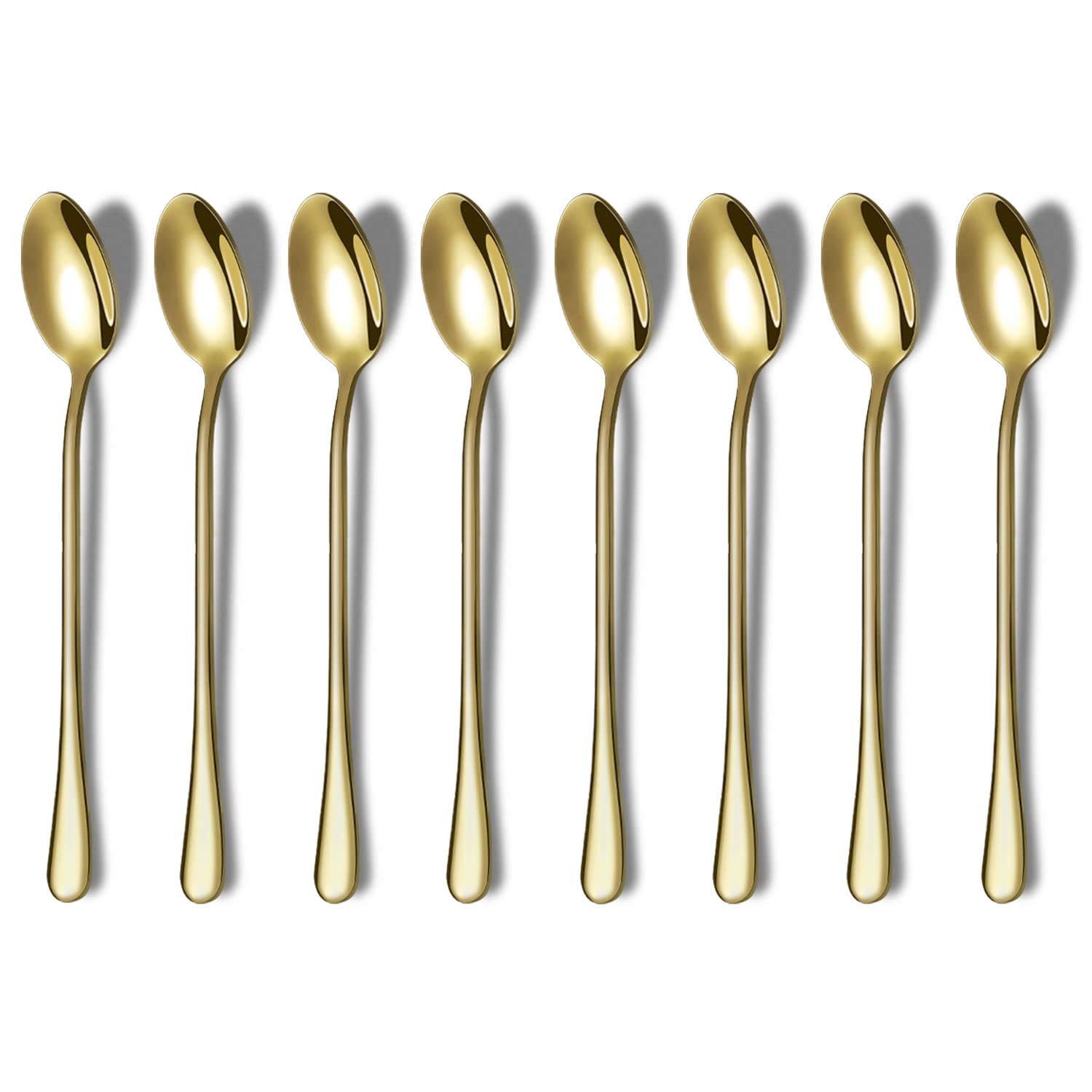 HOMQUEN Cucchiaio d'oro a Manico Lungo, Agitatore Da Caffè, Cucchiaino Da Caffè e Tè Freddo, Cucchiaio Da Gelato e Cocktail, Set di 8 (Oro)