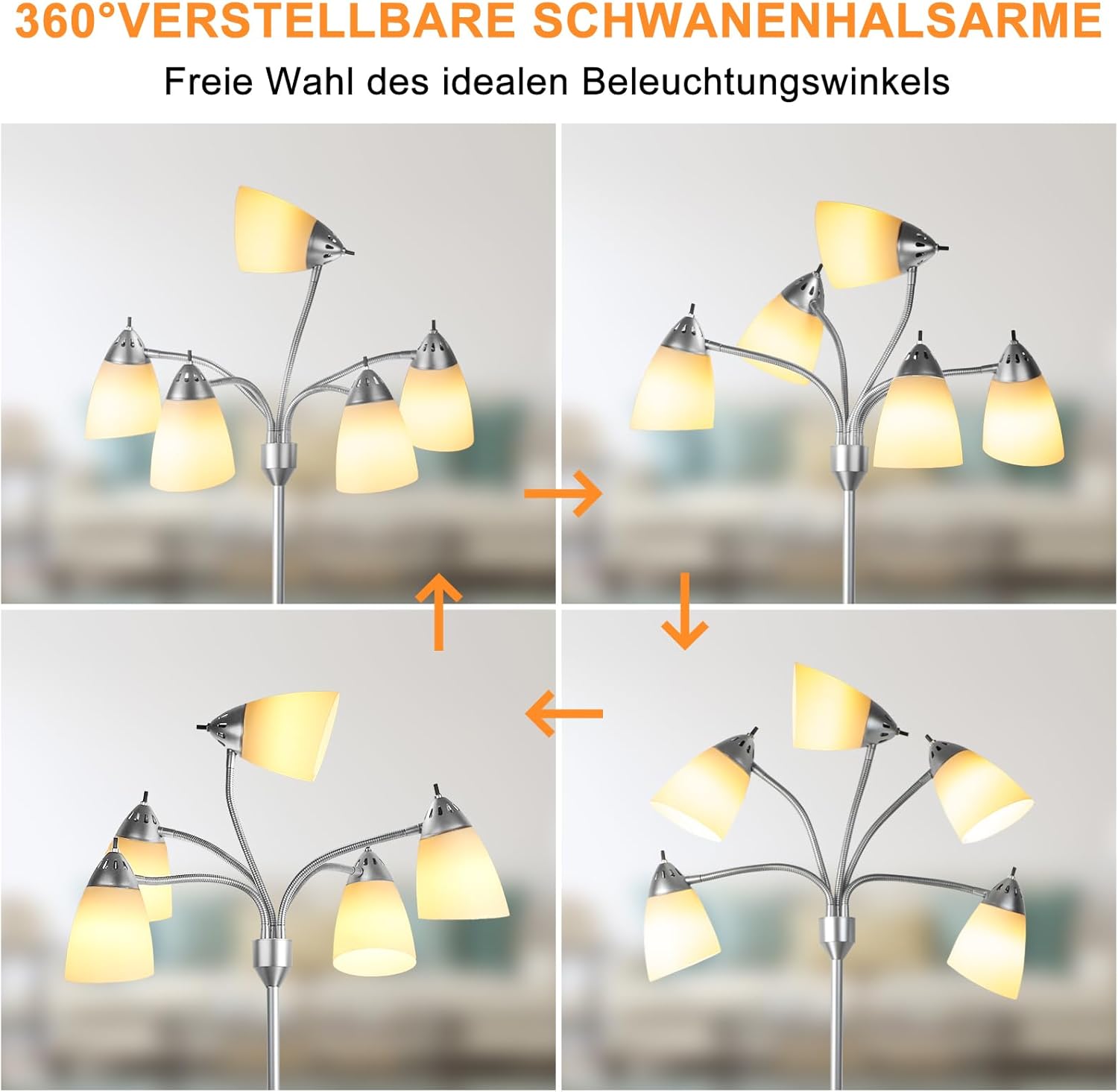 Depuley Lampada da Terra Moderna 5 Luci E27, Argento - immagine 6