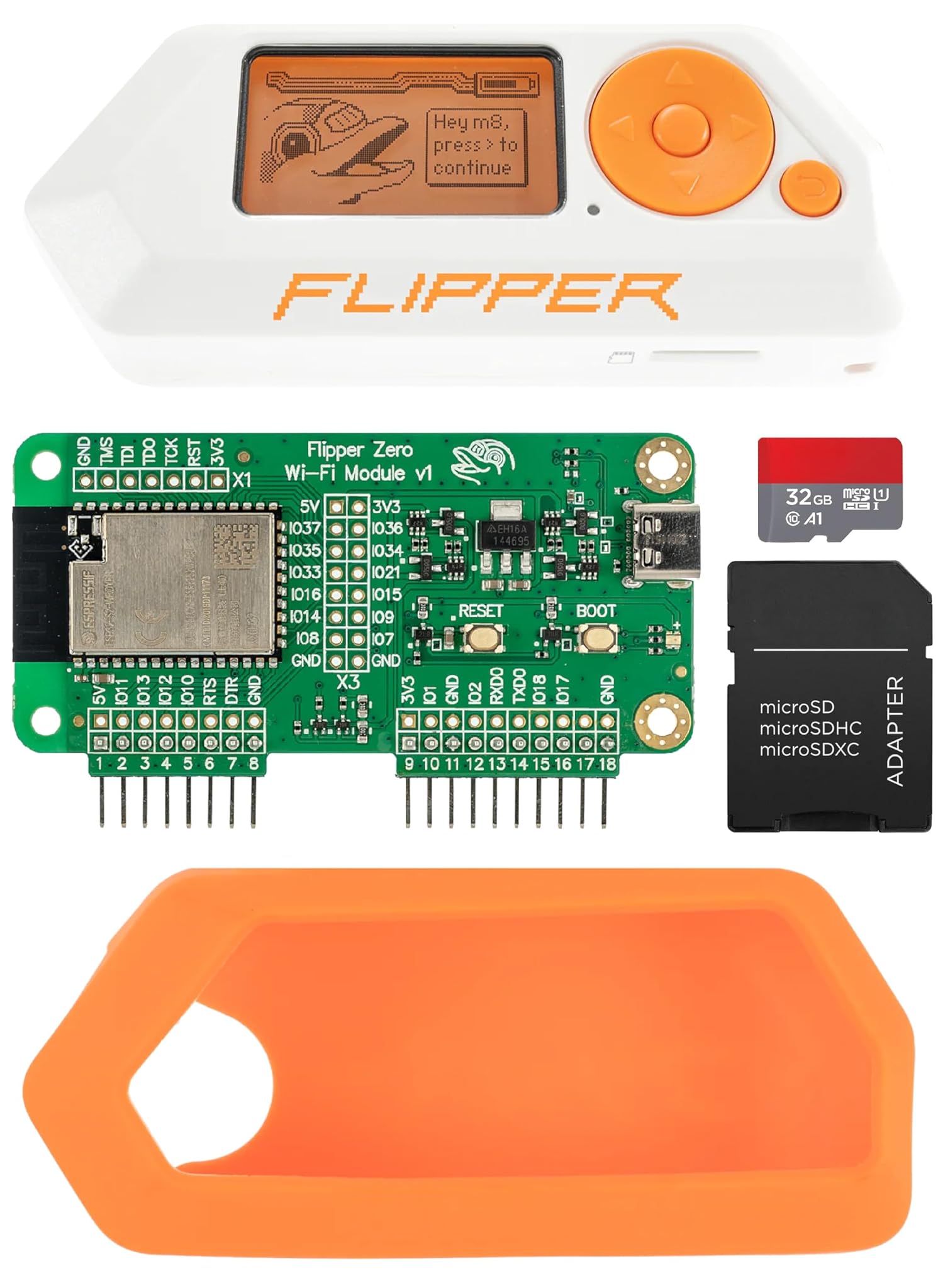 Flipper Zero Complete Kit – Flipper Zero | WiFi Development Board | Custodia in silicone | Scheda MicroSD da 32 GB | Adattatore MicroSD a SD