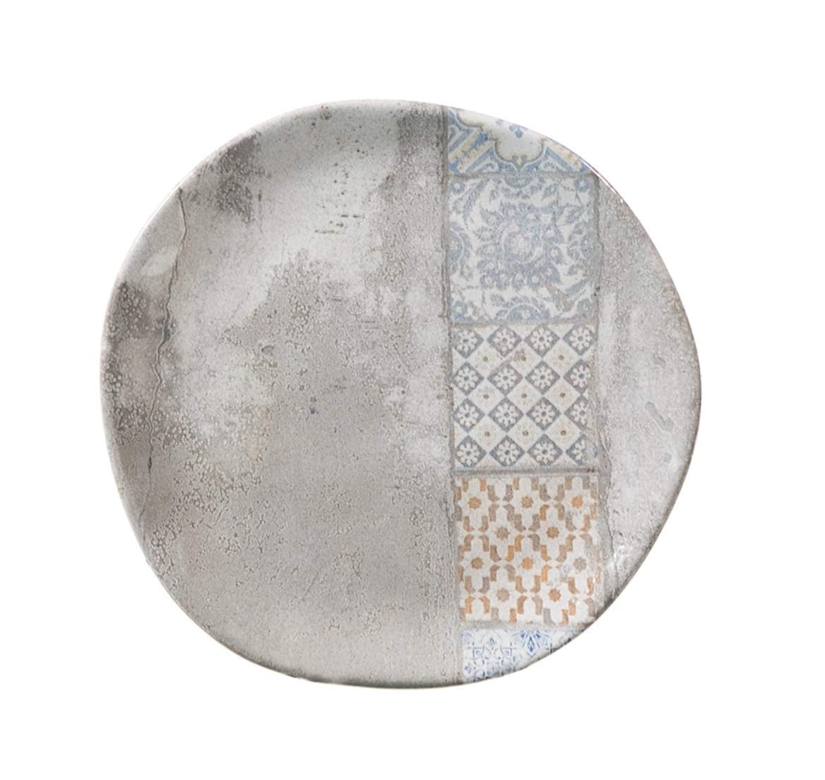 H&H Malaga Set 12 Piatti Frutta, Stoneware, Decoro Effetto Vintage, 20 cm