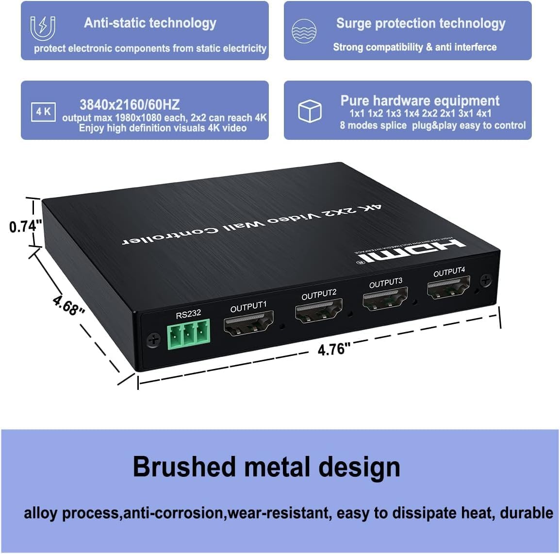 Ningkangsheng 4K 60HZ 2x2 Video Wall Controller - immagine 3