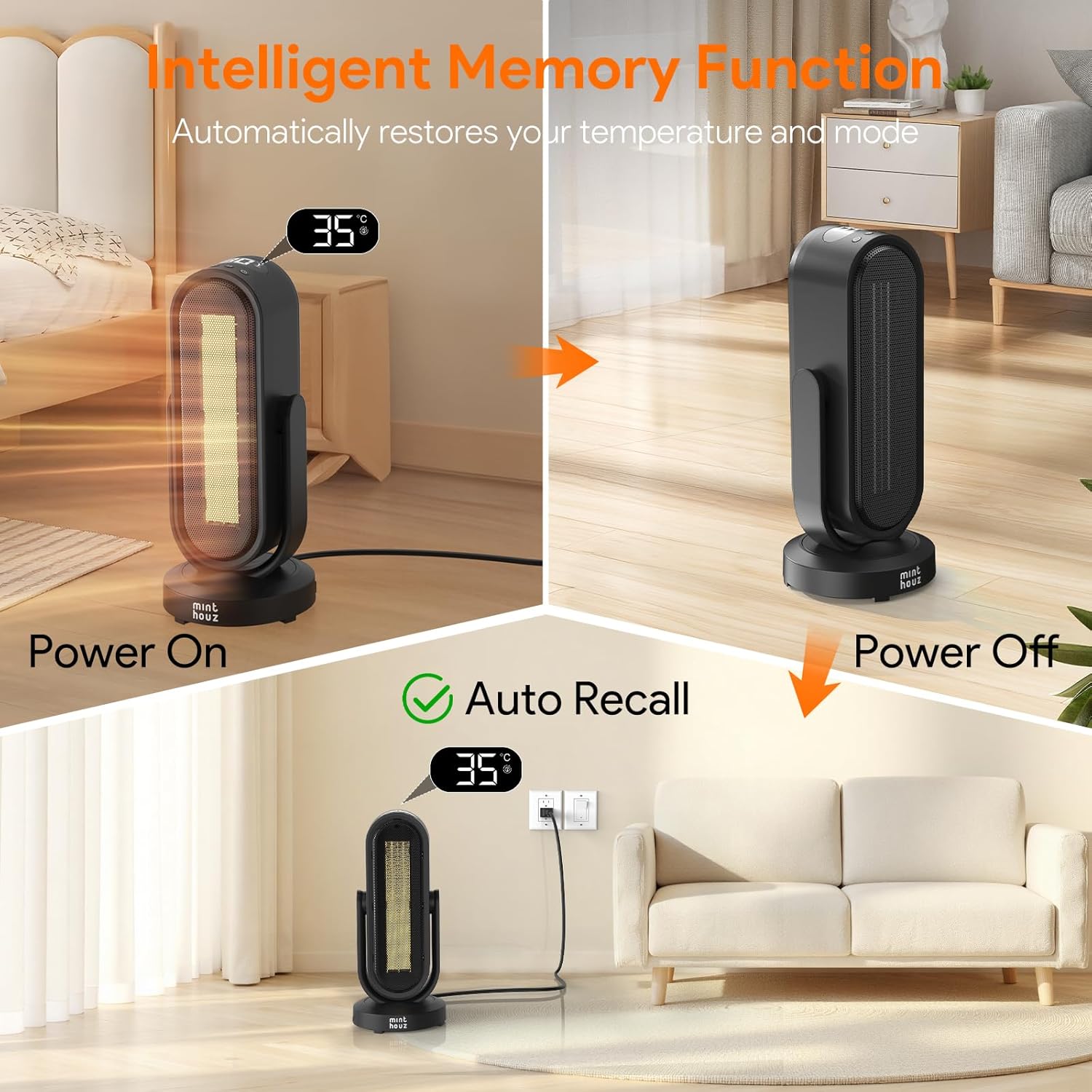 Minthouz Termoventilatore Ceramica PTC 1500W - immagine 6