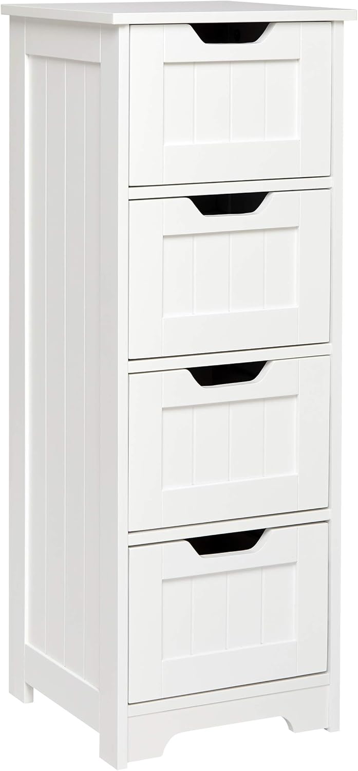 Mondeer Mobiletto Bagno 4 Cassetti 30x30x82 cm, Bianco