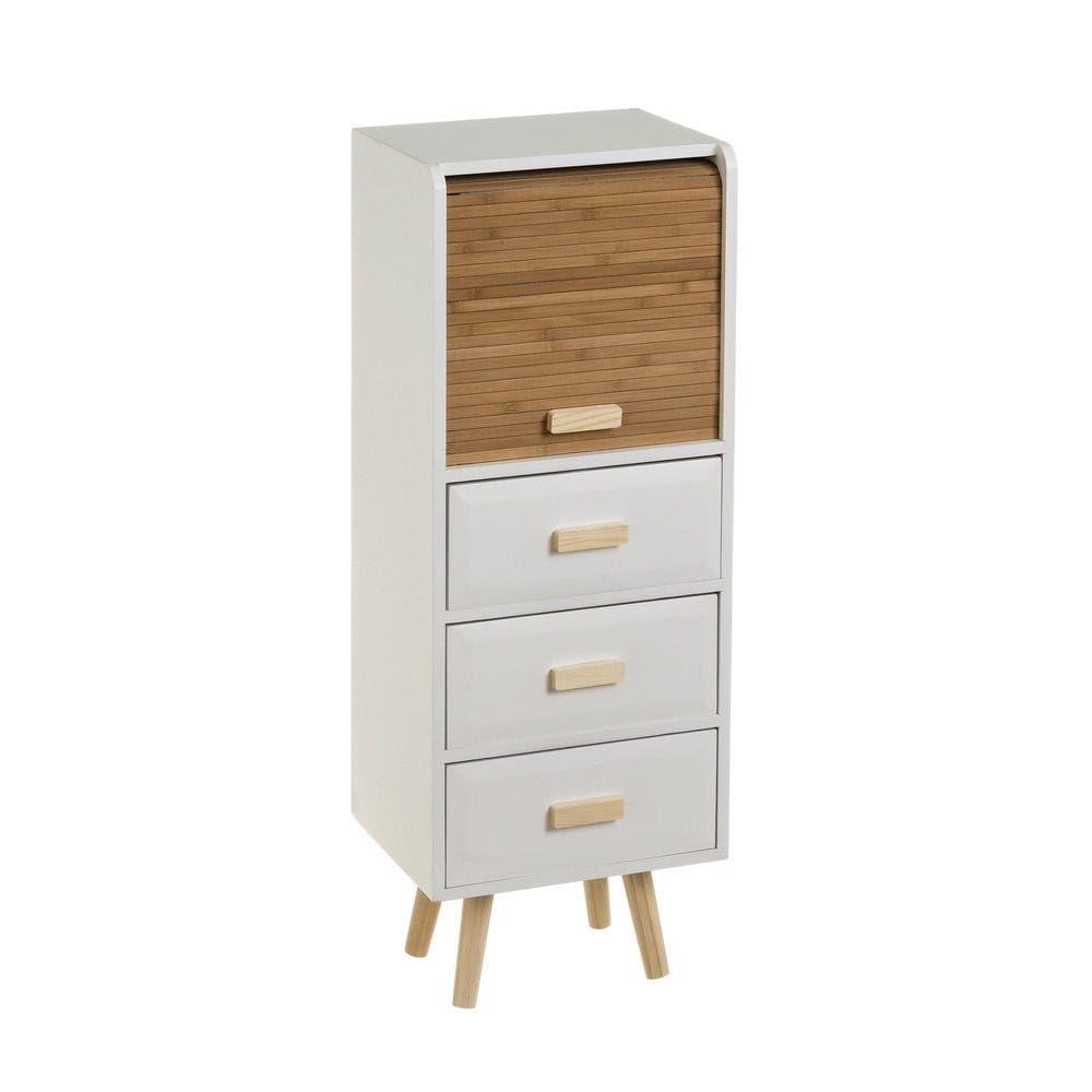 DRW Mobile con 3 cassetti e 1 anta persiana in legno MDF bianco e naturale
