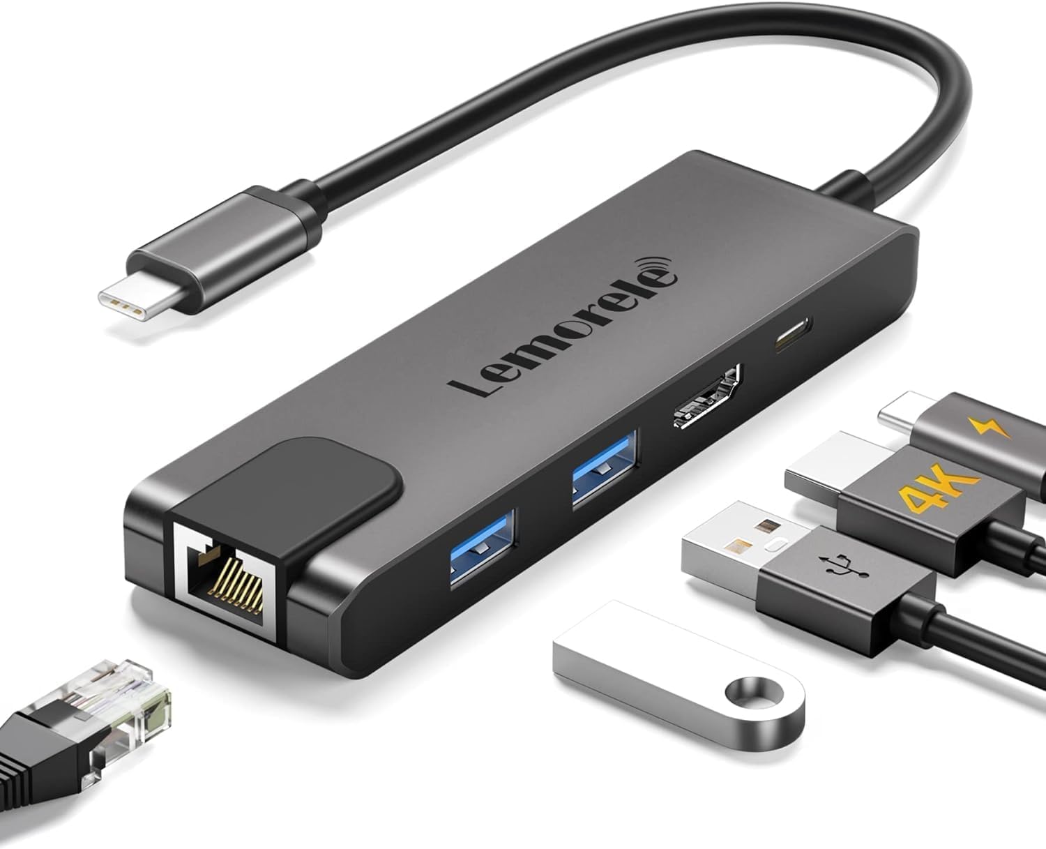 Lemorele Hub USB C 5 in 1 con Gigabit Ethernet - immagine 1