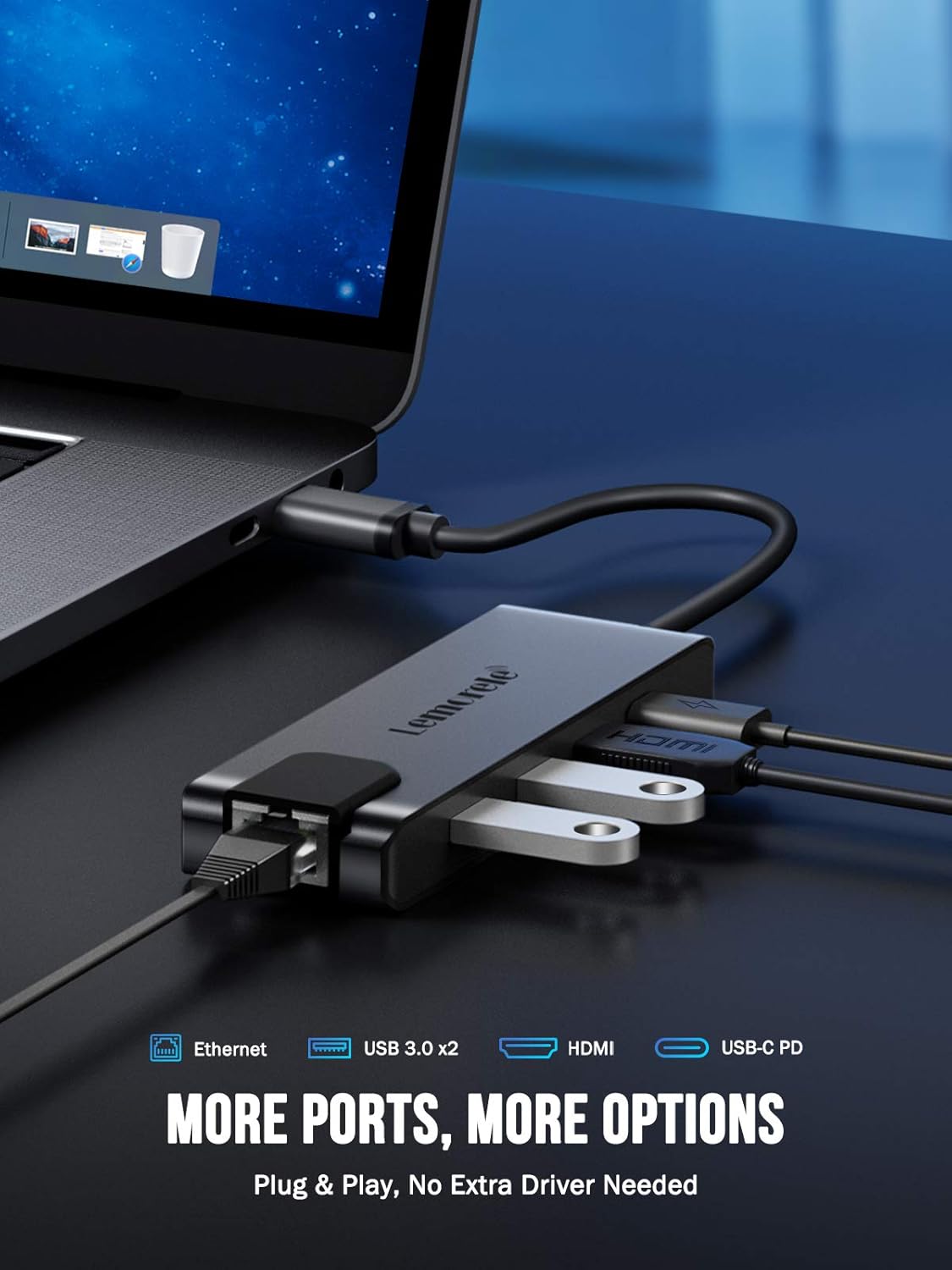 Lemorele Hub USB C 5 in 1 con Gigabit Ethernet - immagine 7