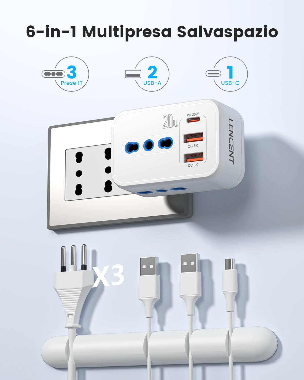 Lencent Multipresa da Muro con USB PD 20W e QC3.0 - immagine 2