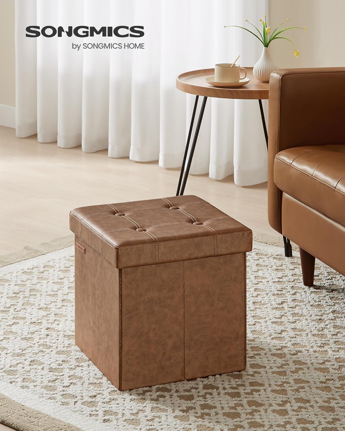 Songmics Pouf Contenitore Pieghevole 38cm, Marrone Caffè - immagine 2