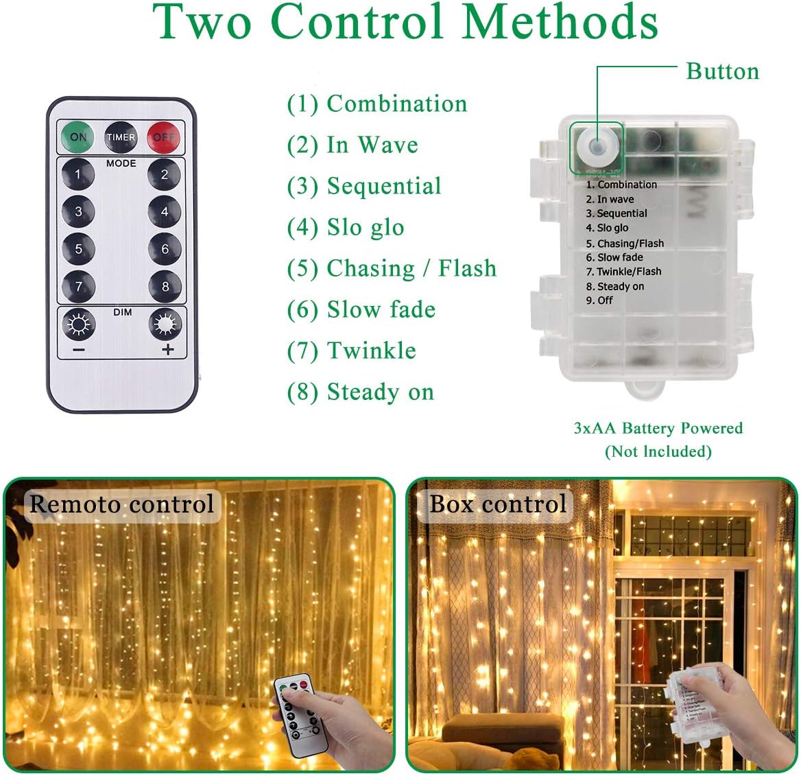 Tenda Luminosa Interni 3x3m 300LED USB e Batterie - immagine 4