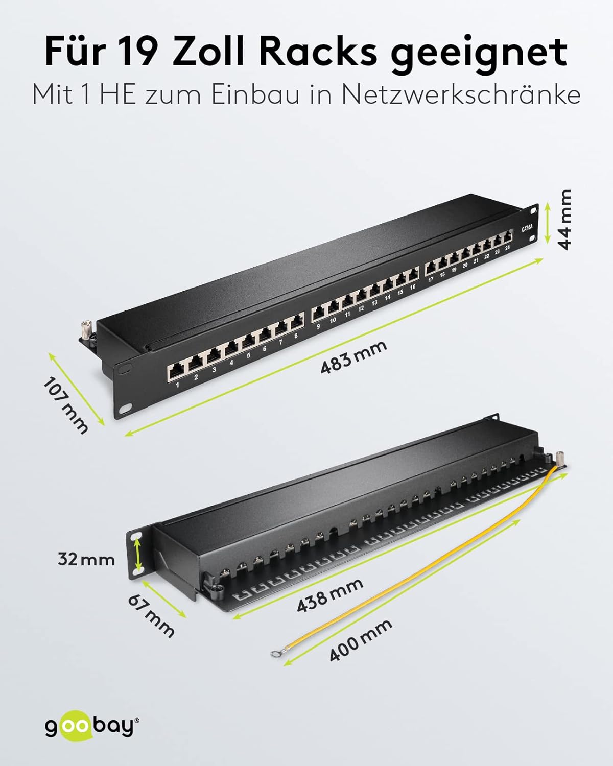 Goobay 90854 CAT 6A Pannello Patch da 48.3cm, 24 Porte, Nero - immagine 3