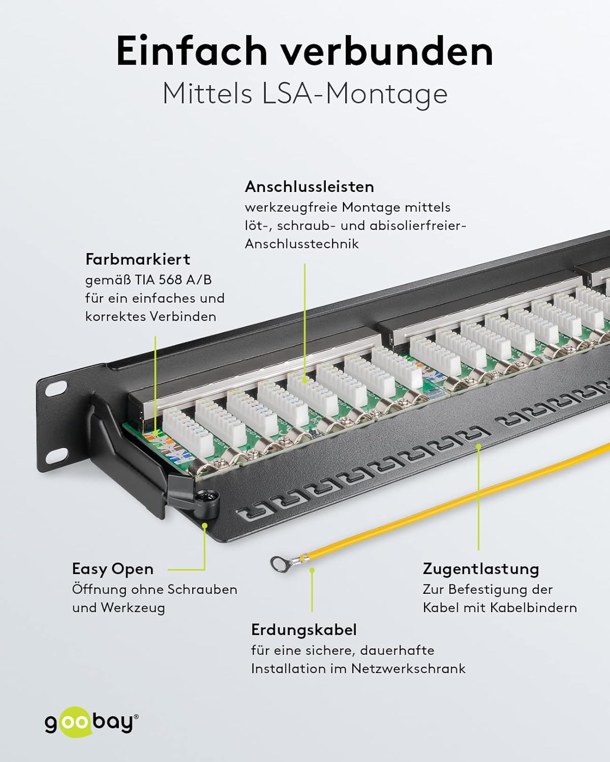 Goobay 90854 CAT 6A Pannello Patch da 48.3cm, 24 Porte, Nero - immagine 5