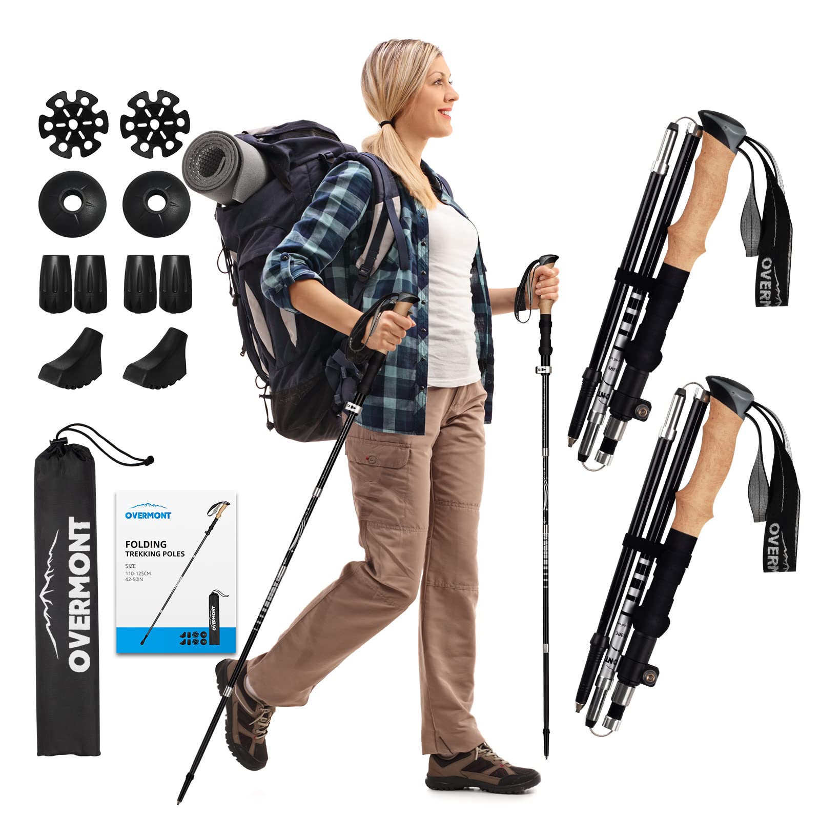 Overmont Bastoni Trekking Pieghevoli 105-125cm