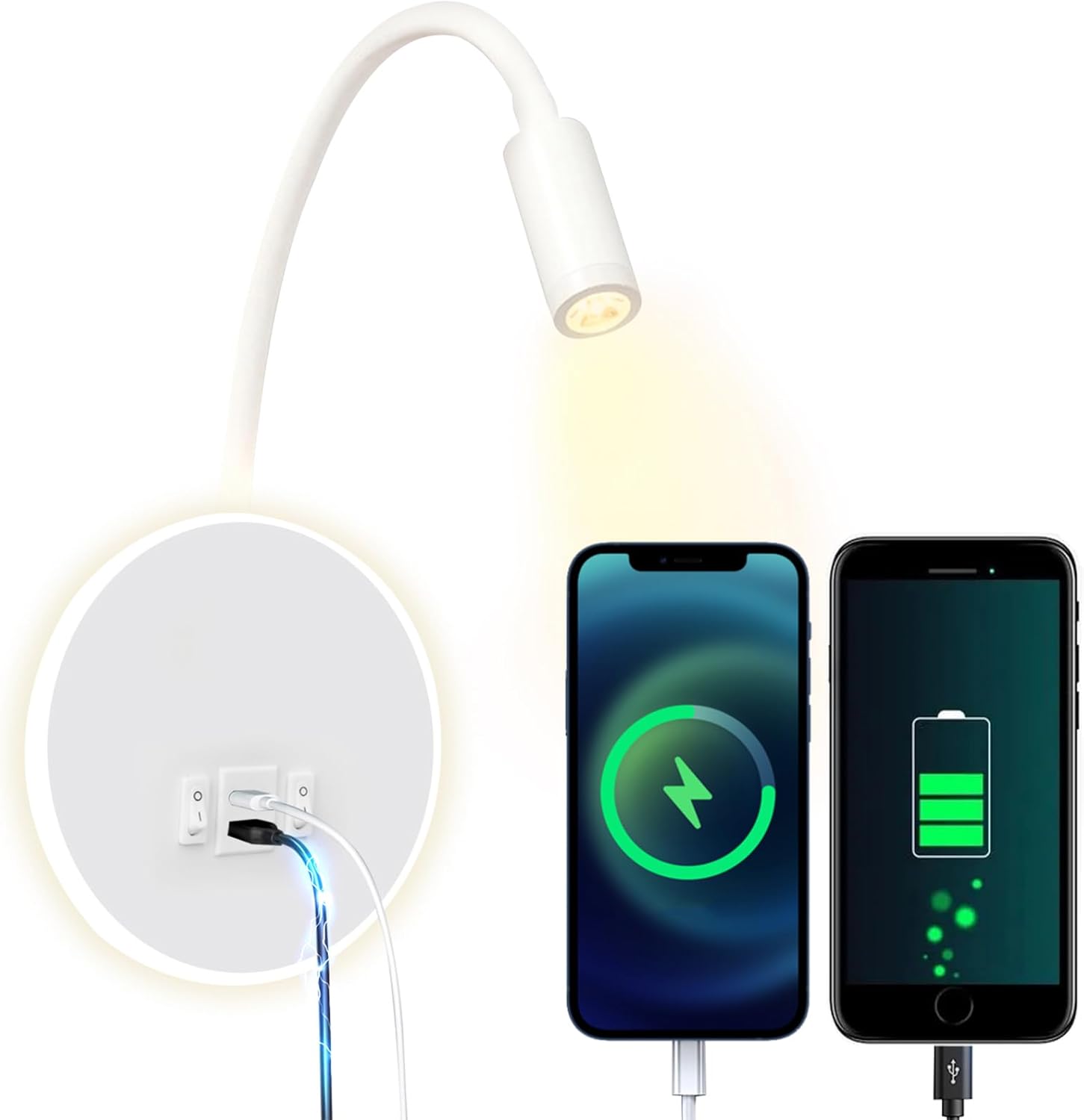 uksunvi Lampada da Parete Comodino con Faretto LED 12W