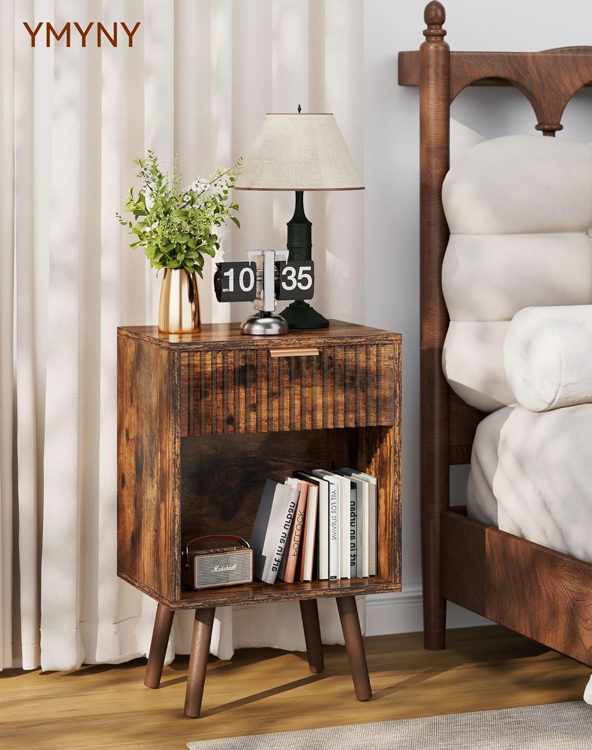 Ymyny Set 2 Comodini in Legno Marrone Rustico - immagine 2