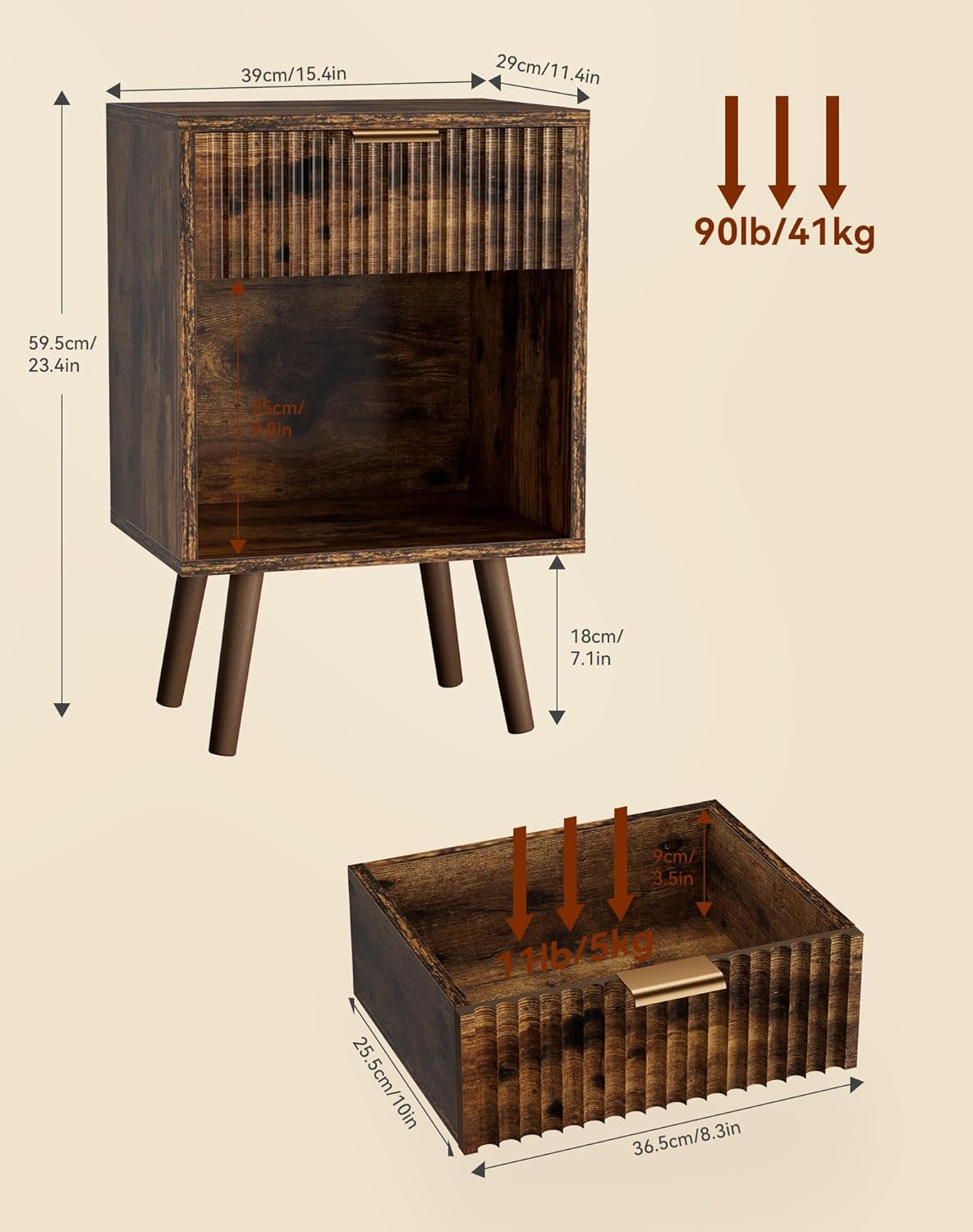 Ymyny Set 2 Comodini in Legno Marrone Rustico - immagine 3