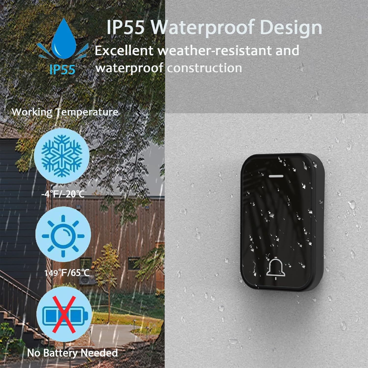 YVVV Campanello Senza Fili Esterno Autoalimentato - immagine 3