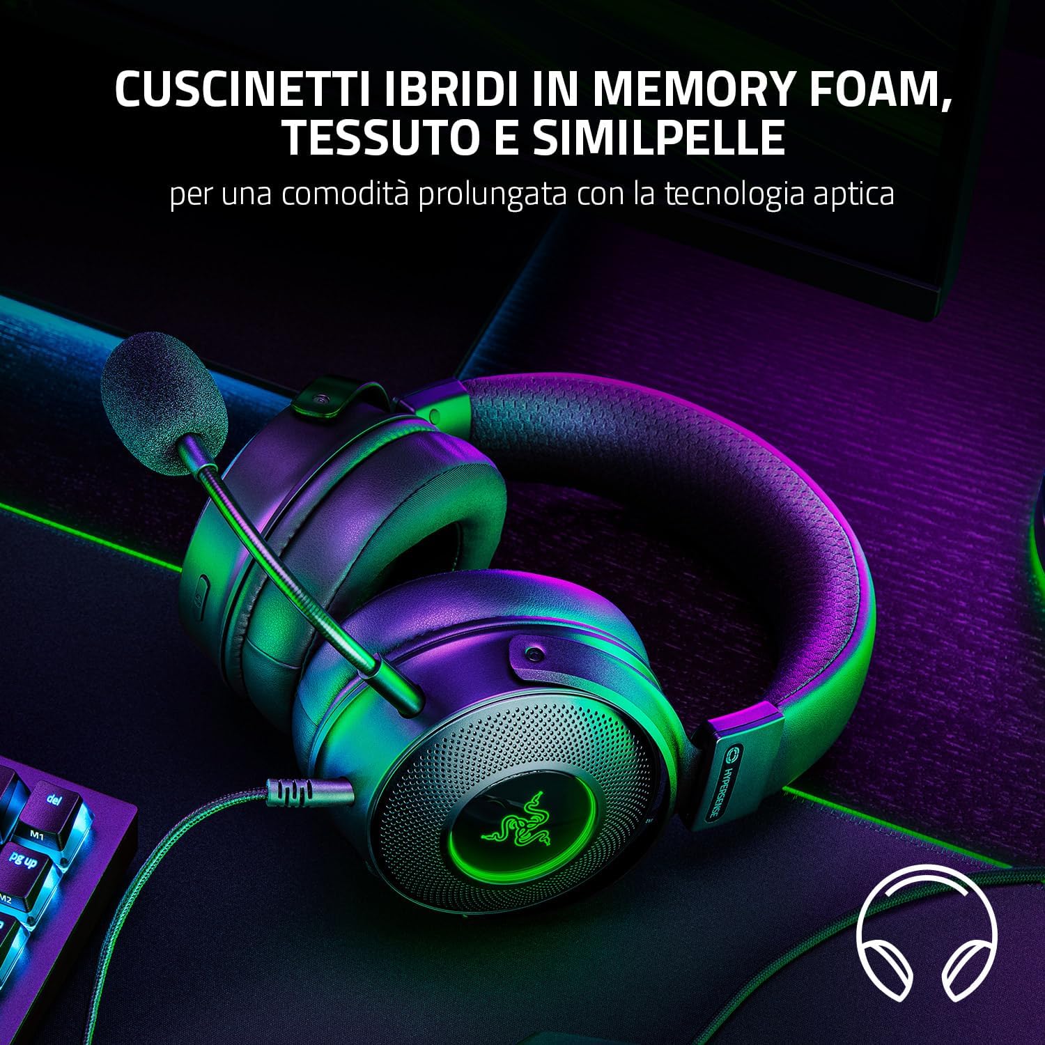 Razer Kraken V3 HyperSense - Cuffie Gaming USB Cablate - immagine 6