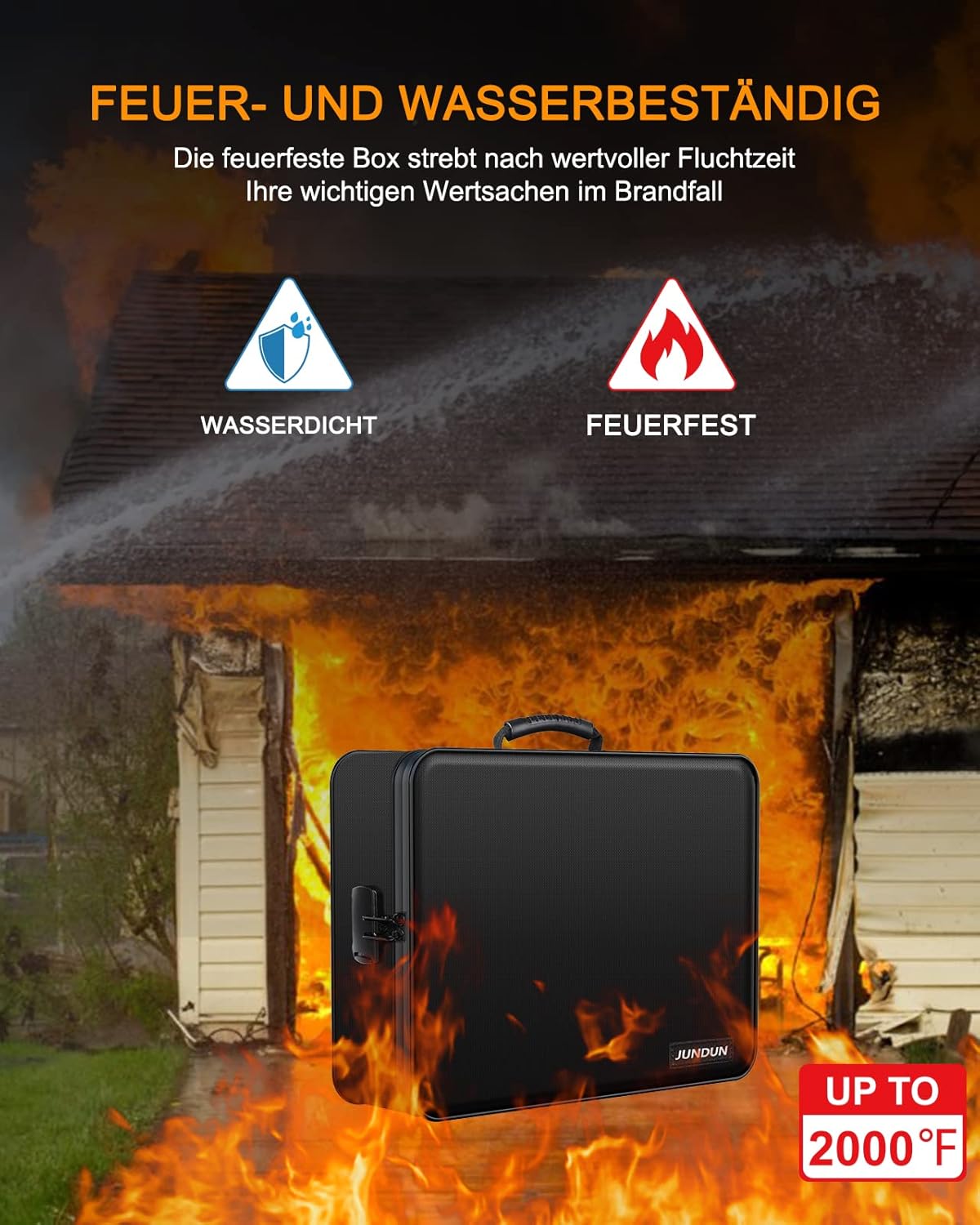 Jundun Portadocumenti Ignifugo con Serratura, Nero - immagine 3