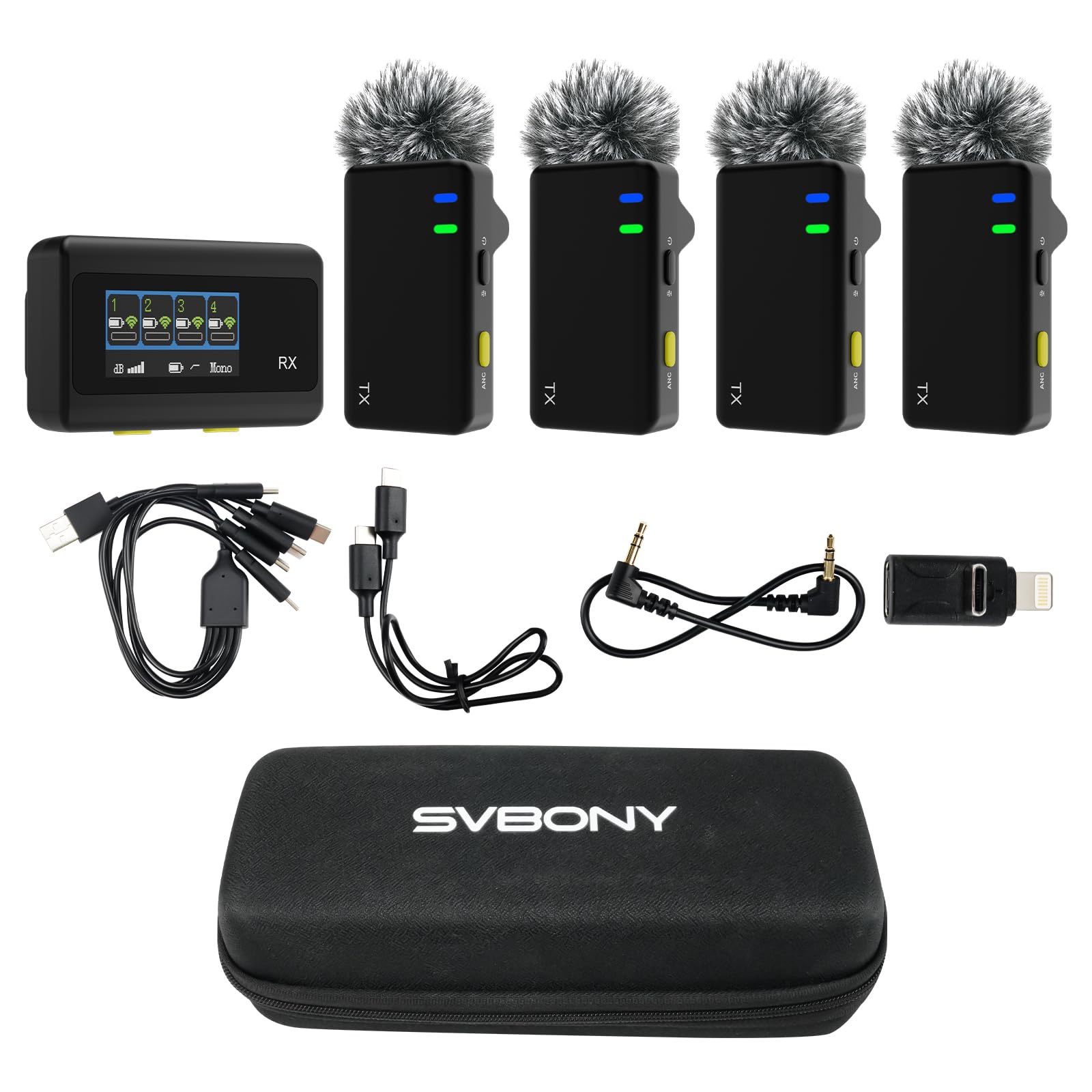Svbony SVMic D4 Microfono Lavalier Wireless con 4 Trasmettitori