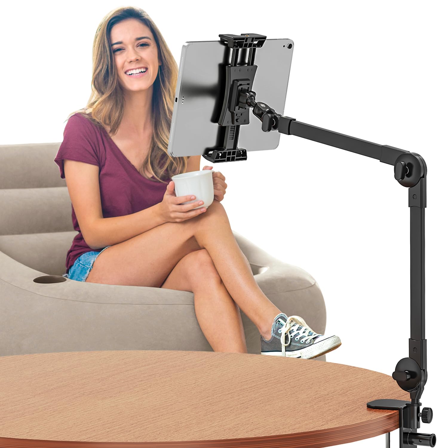 Porta Tablet da Tavolo Ruotabile 360° con Bracci in Metallo