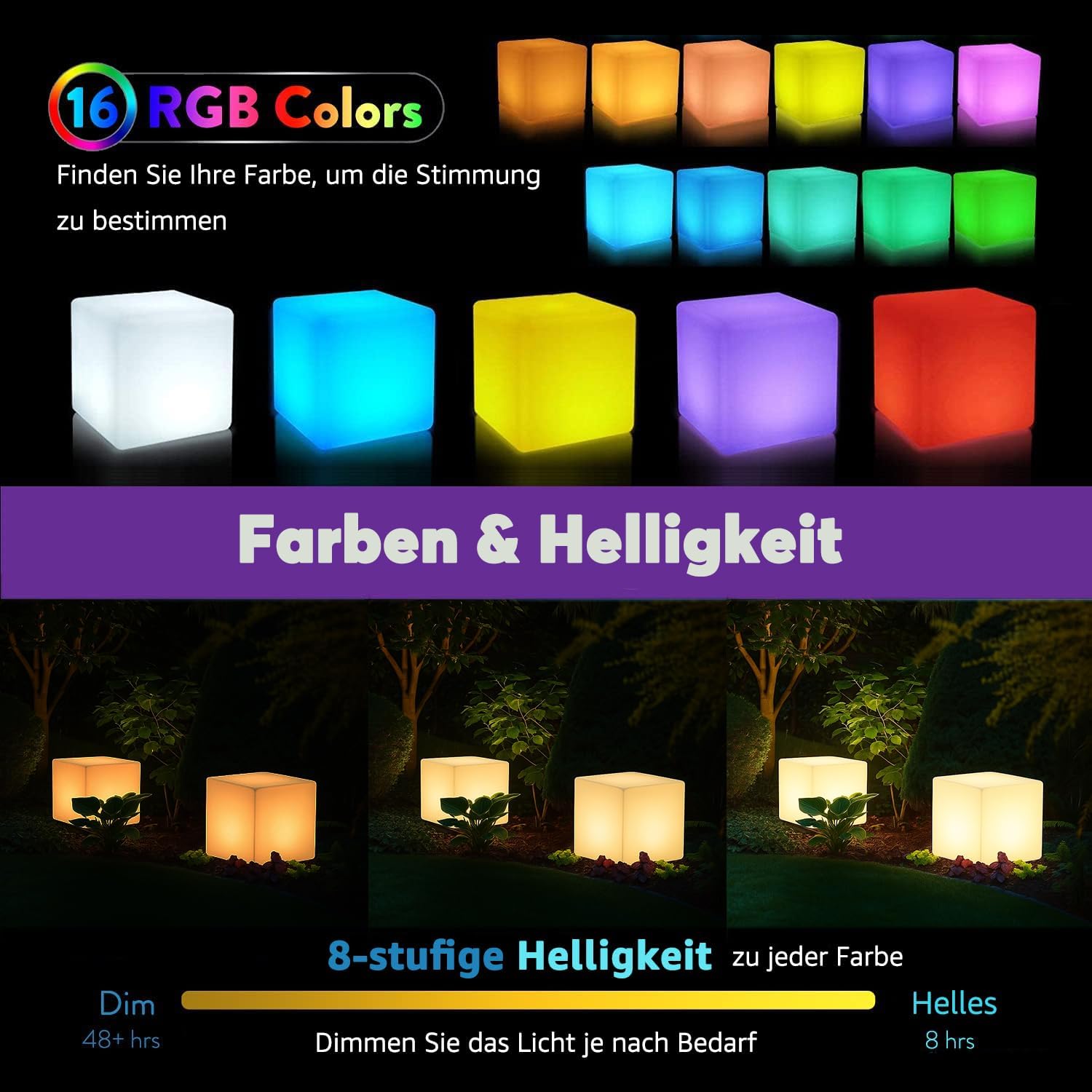 MR.GO 30cm Sgabello Cubo LED Impermeabile con Telecomando - immagine 2