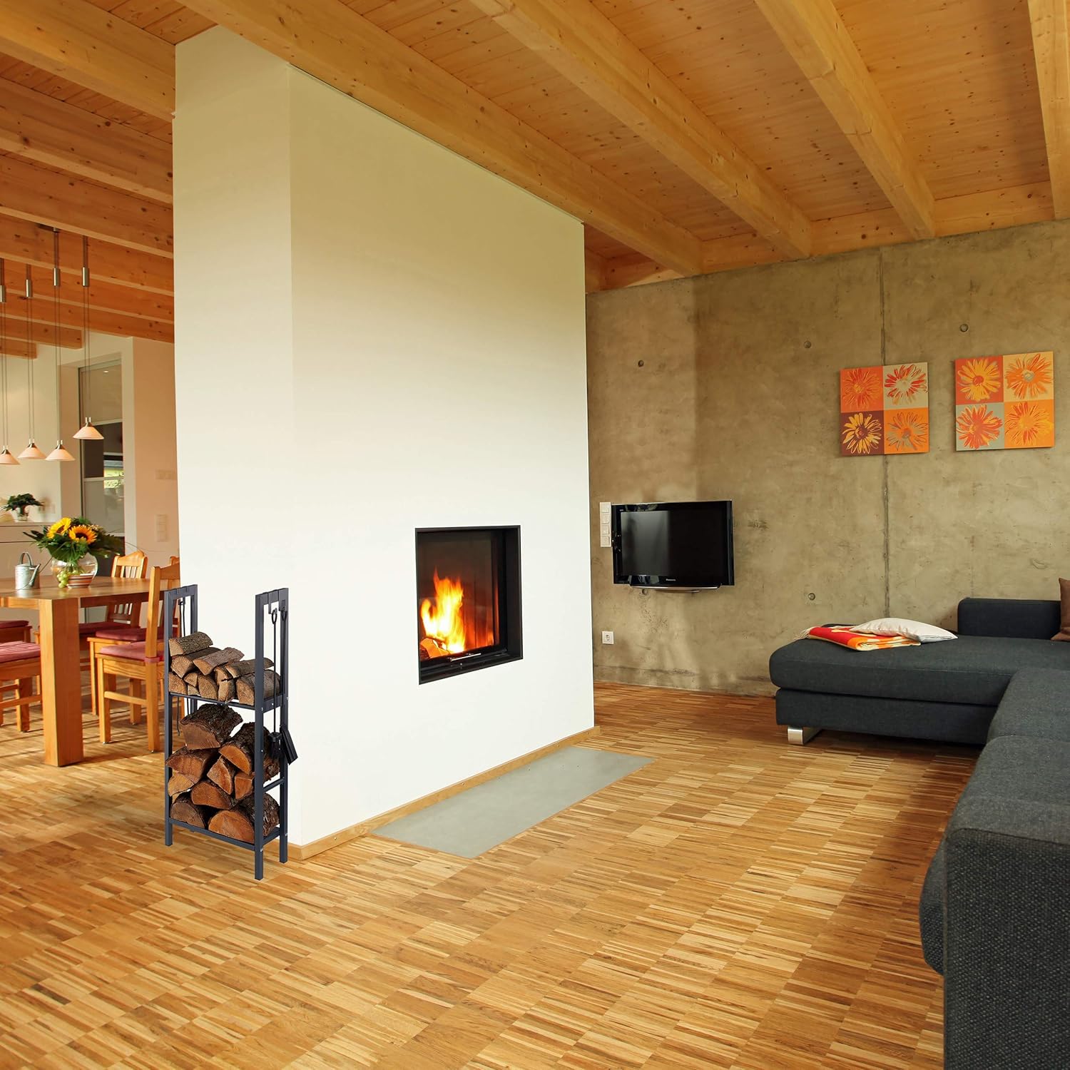 Relaxdays Scaffale Porta-Legna con 2 Ripiani, Antracite - immagine 2