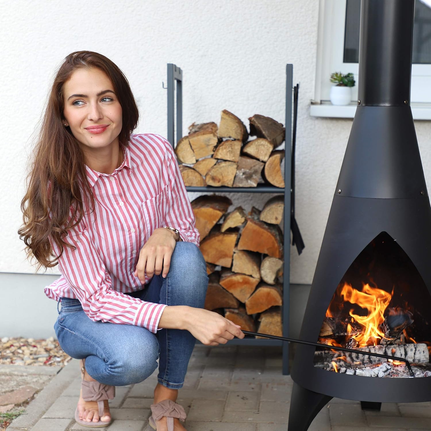 Relaxdays Scaffale Porta-Legna con 2 Ripiani, Antracite - immagine 3