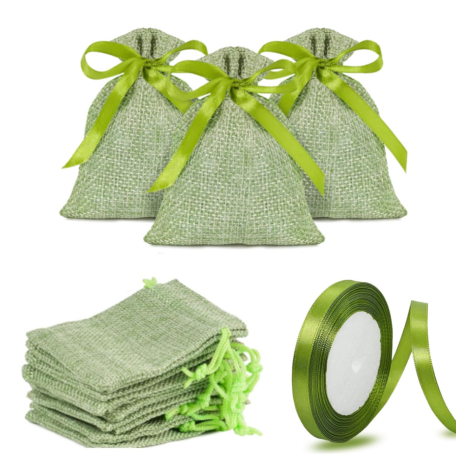 Meiso 30 Pezzi Sacchetti Juta Portaconfetti, Verde