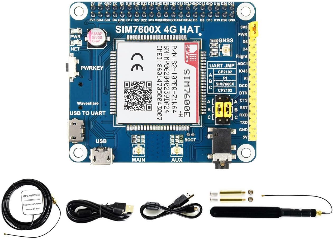 Waveshare 4G/3G/2G/GSM/GPRS/GNSS Hat per Raspberry Pi - immagine 1