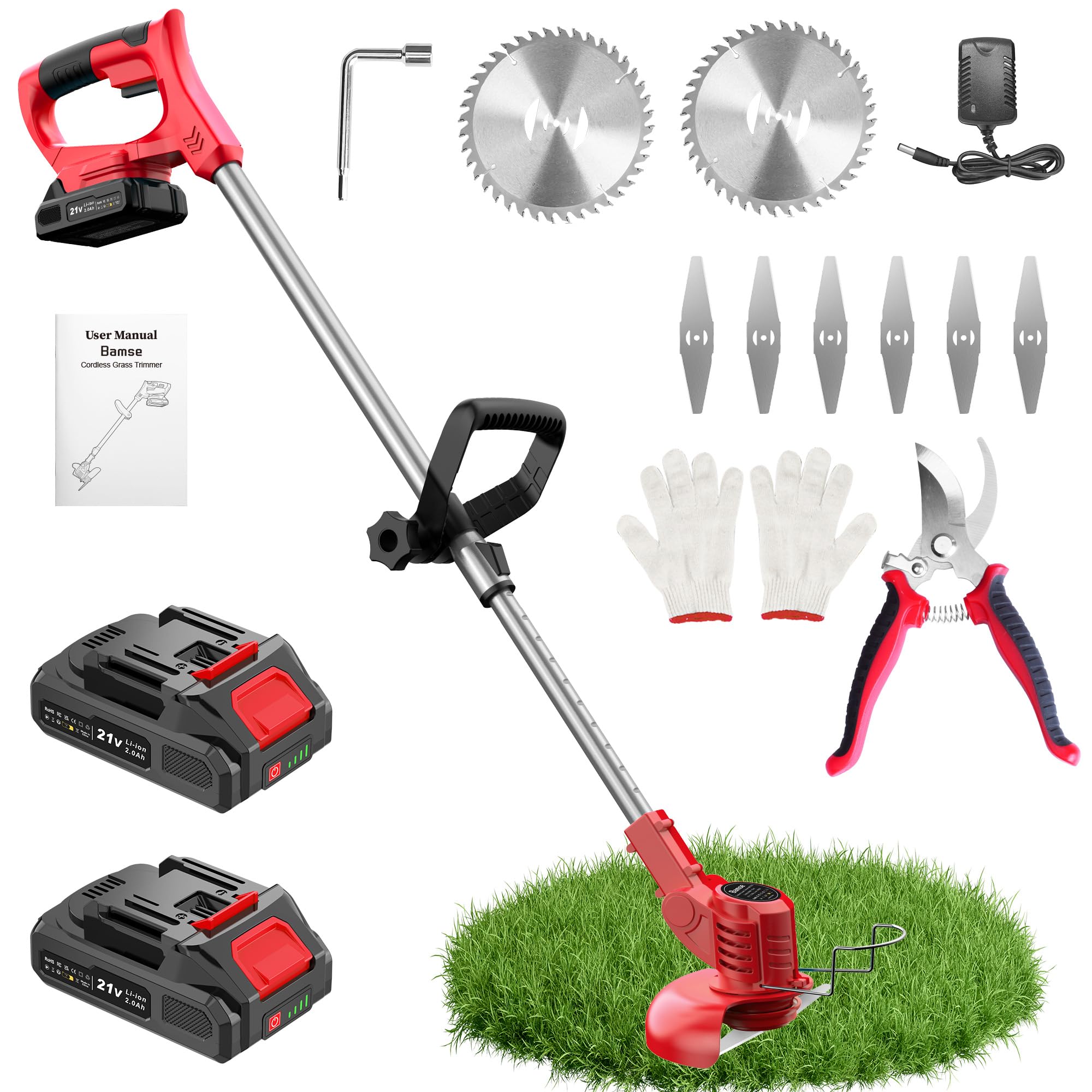 Bamse Decespugliatore a Batteria 21V con 2 Batterie 2,0Ah