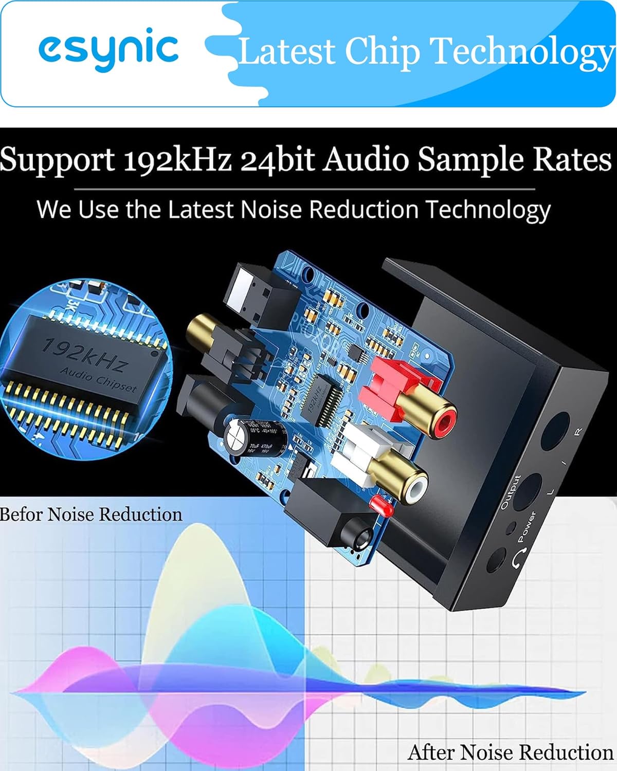 Esynic Convertitore Audio da Ottico a RCA 192KHZ - immagine 2