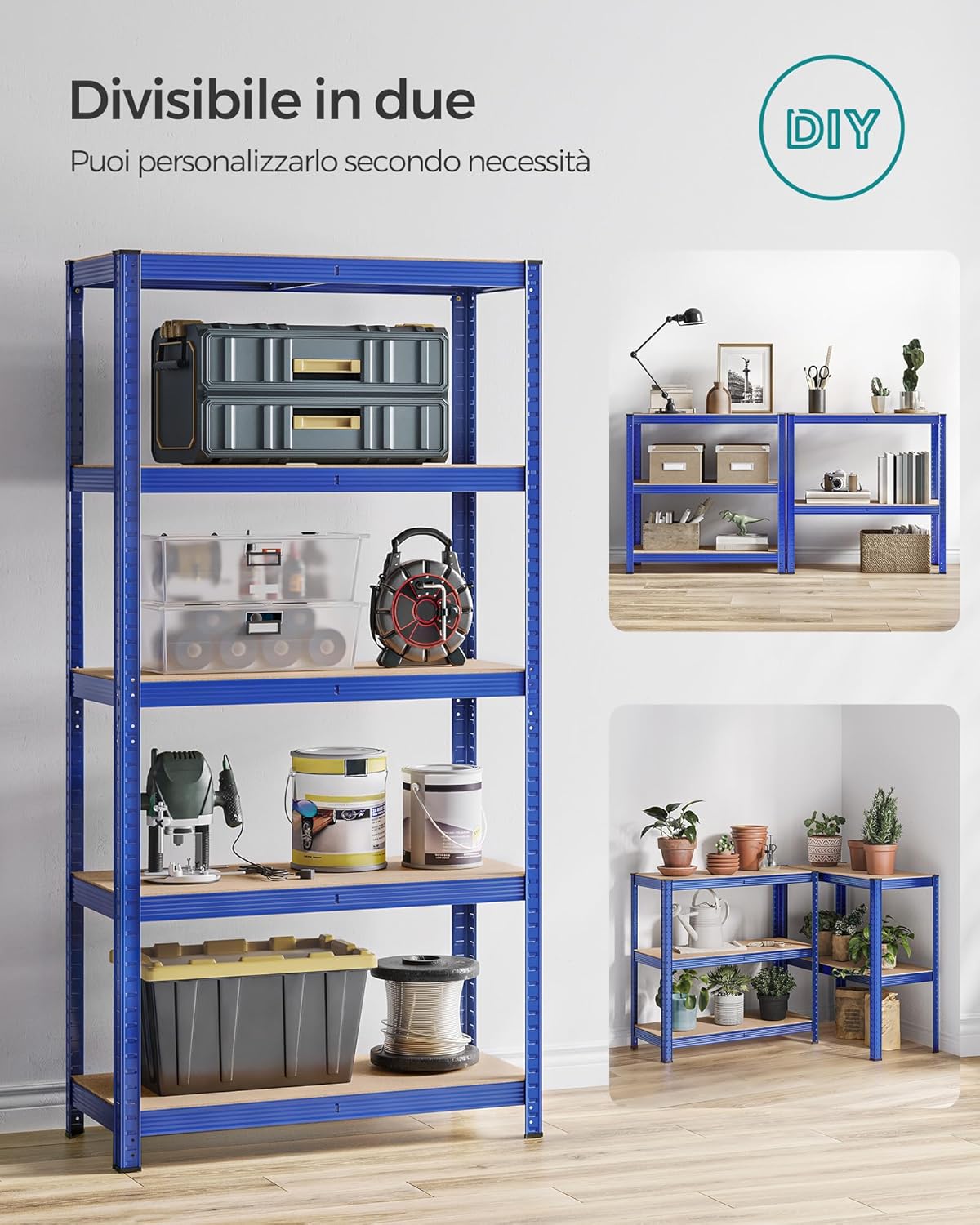 Songmics Set 2 Scaffali Metallo 5 Ripiani 875kg, Blu - immagine 7