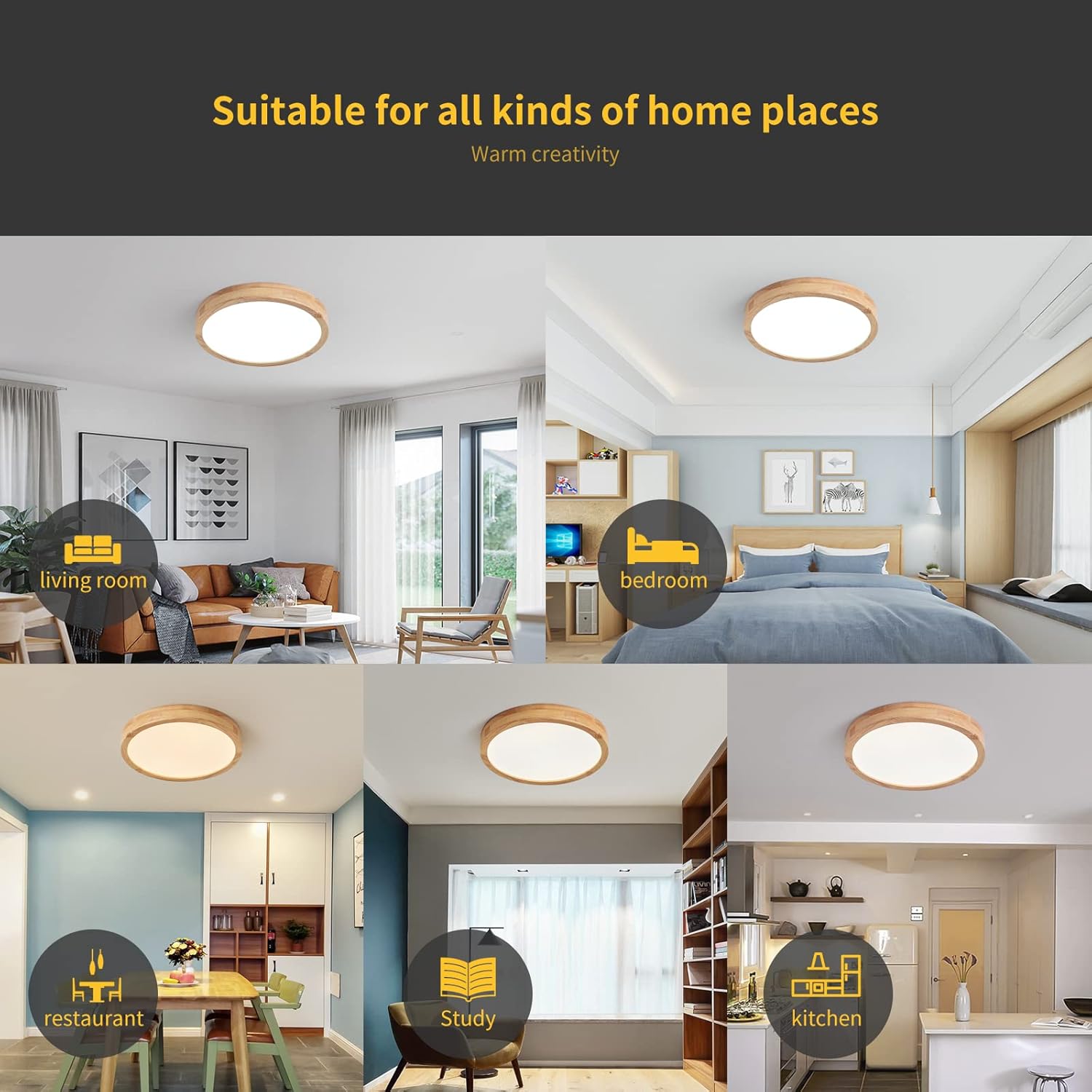 Schindora Plafoniera a LED in legno 21W Ø30cm - immagine 5