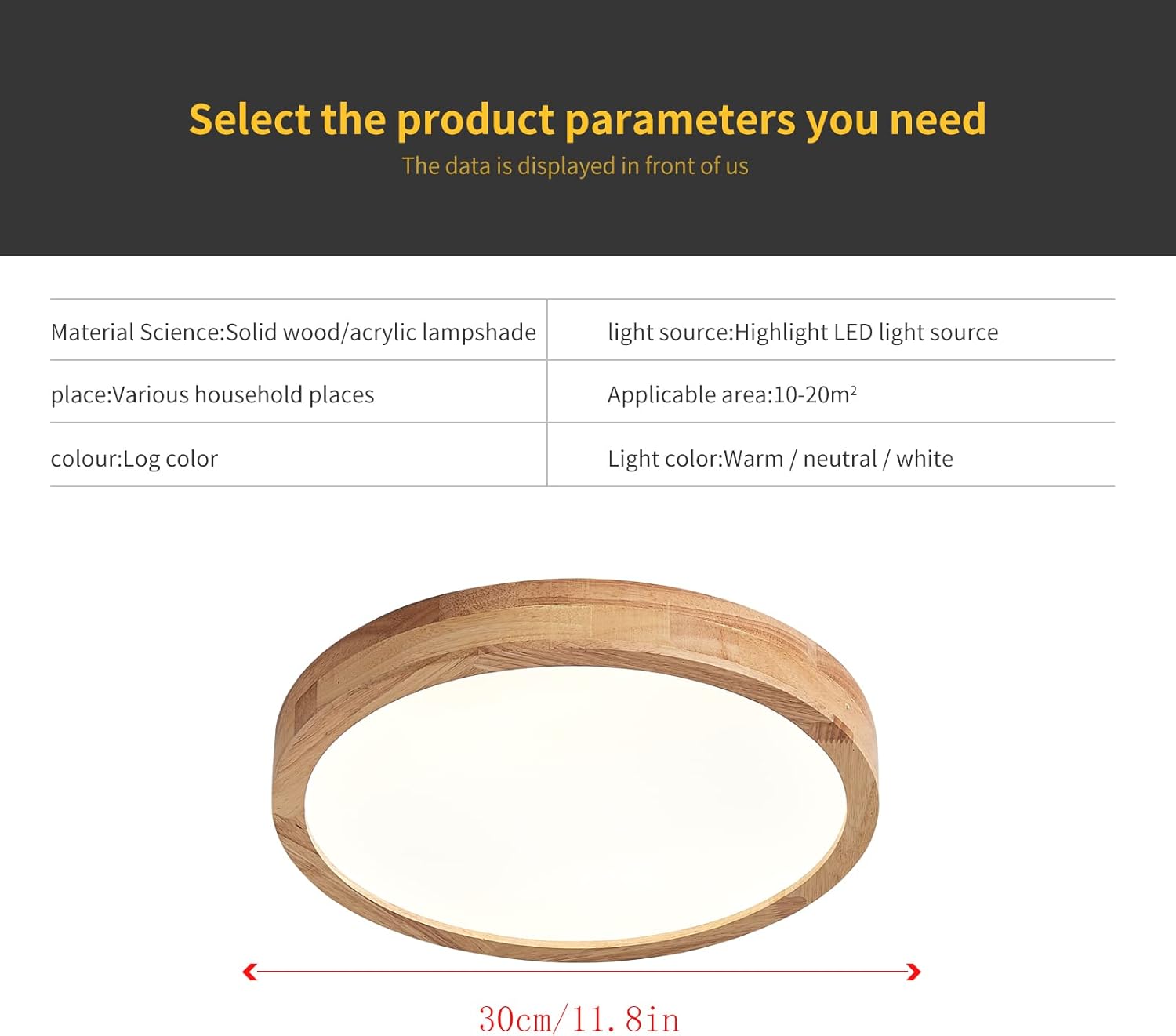 Schindora Plafoniera a LED in legno 21W Ø30cm - immagine 6