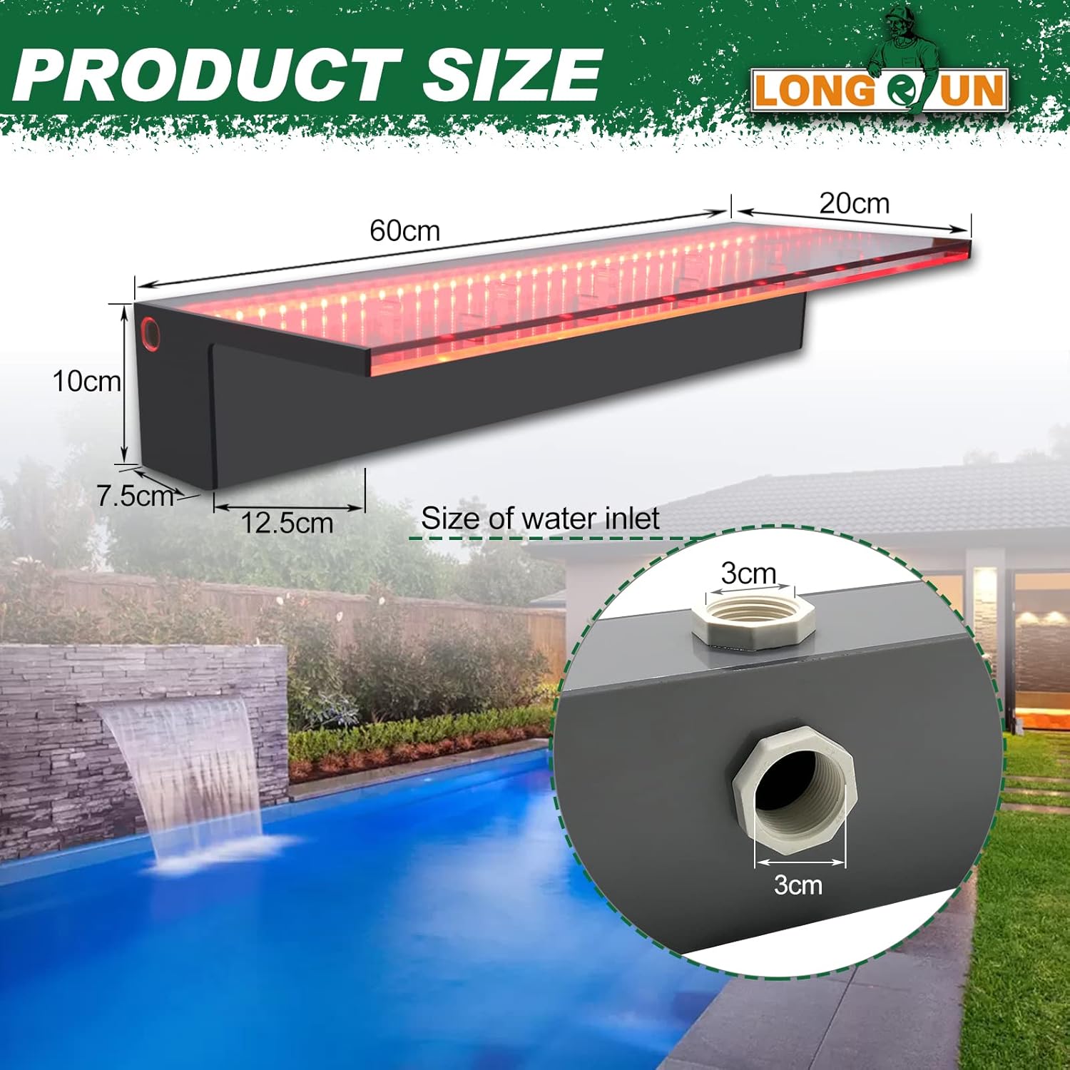 Longrun Fontana Cascata LED Multicolore 60cm - immagine 5