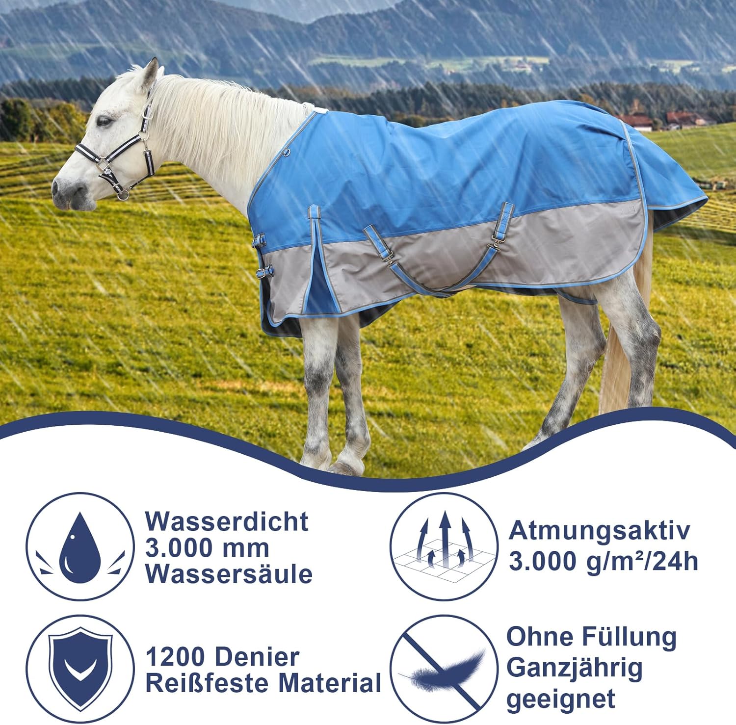 Coperta per cavalli 1200D impermeabile e traspirante - immagine 3