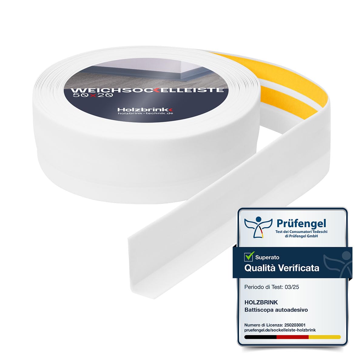 Holzbrink Battiscopa Adesivo in PVC 50x20mm, 25m, Bianco