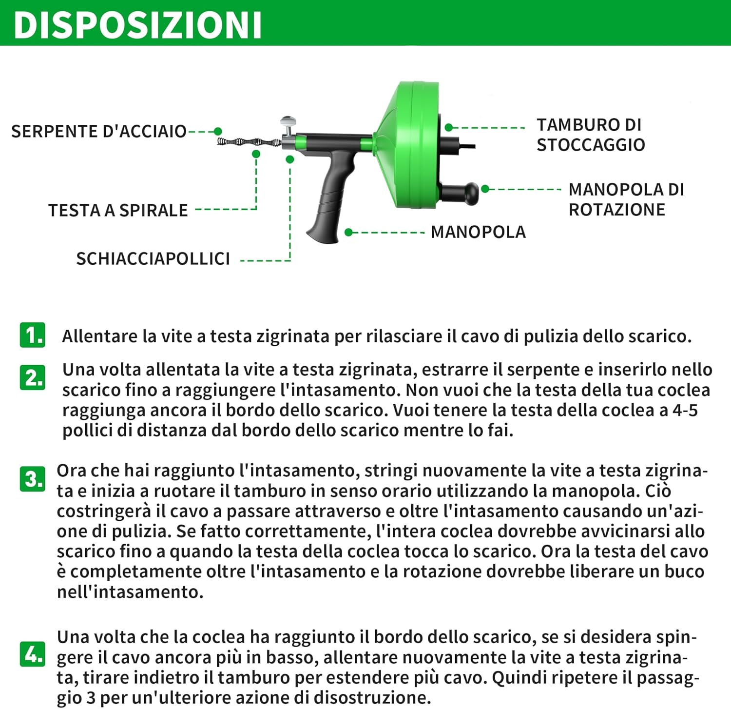 BACOENG Sonda Sturatubi Professionale 10M, Verde - immagine 6