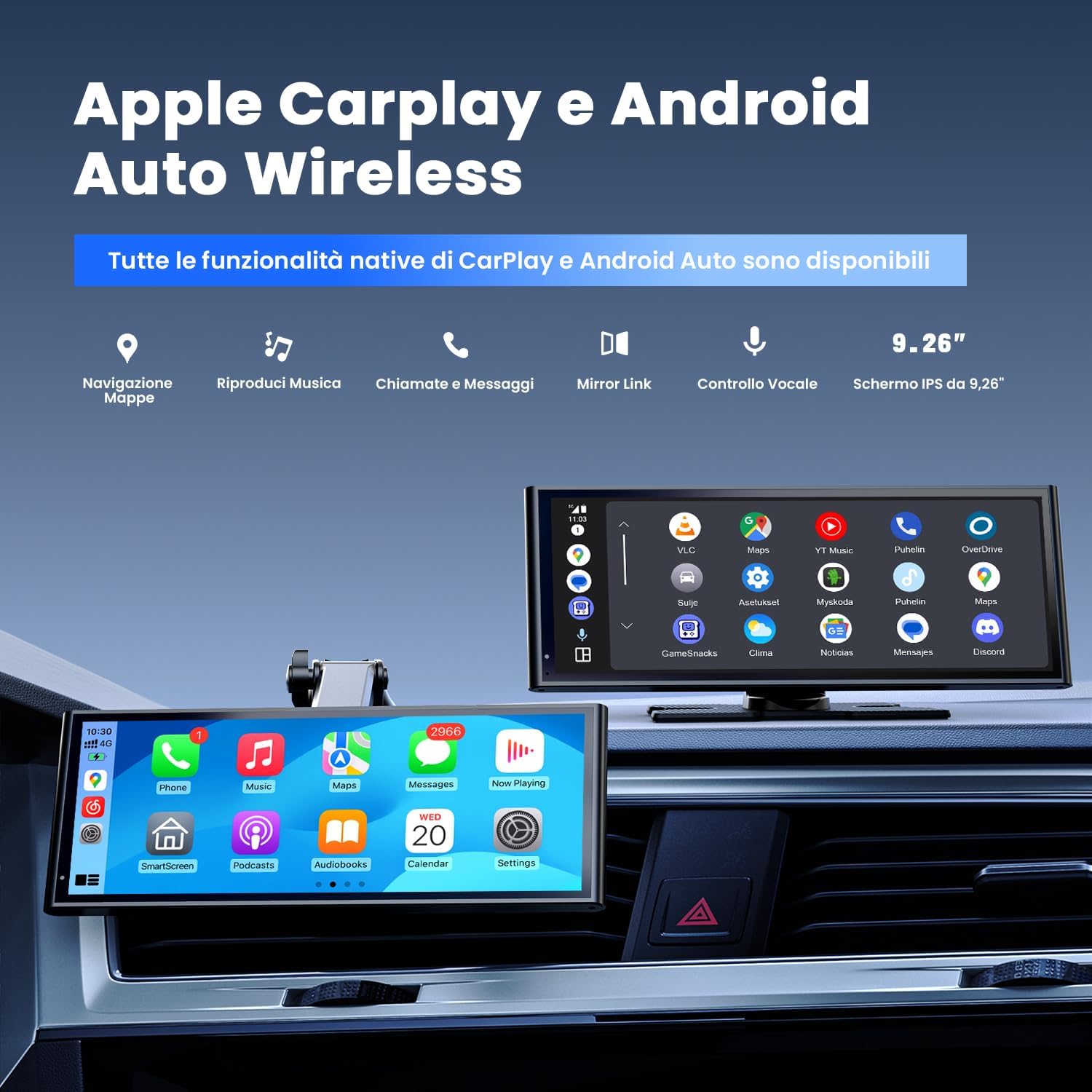Schermo Portatile Wireless 9,26" CarPlay & Android Auto - immagine 2