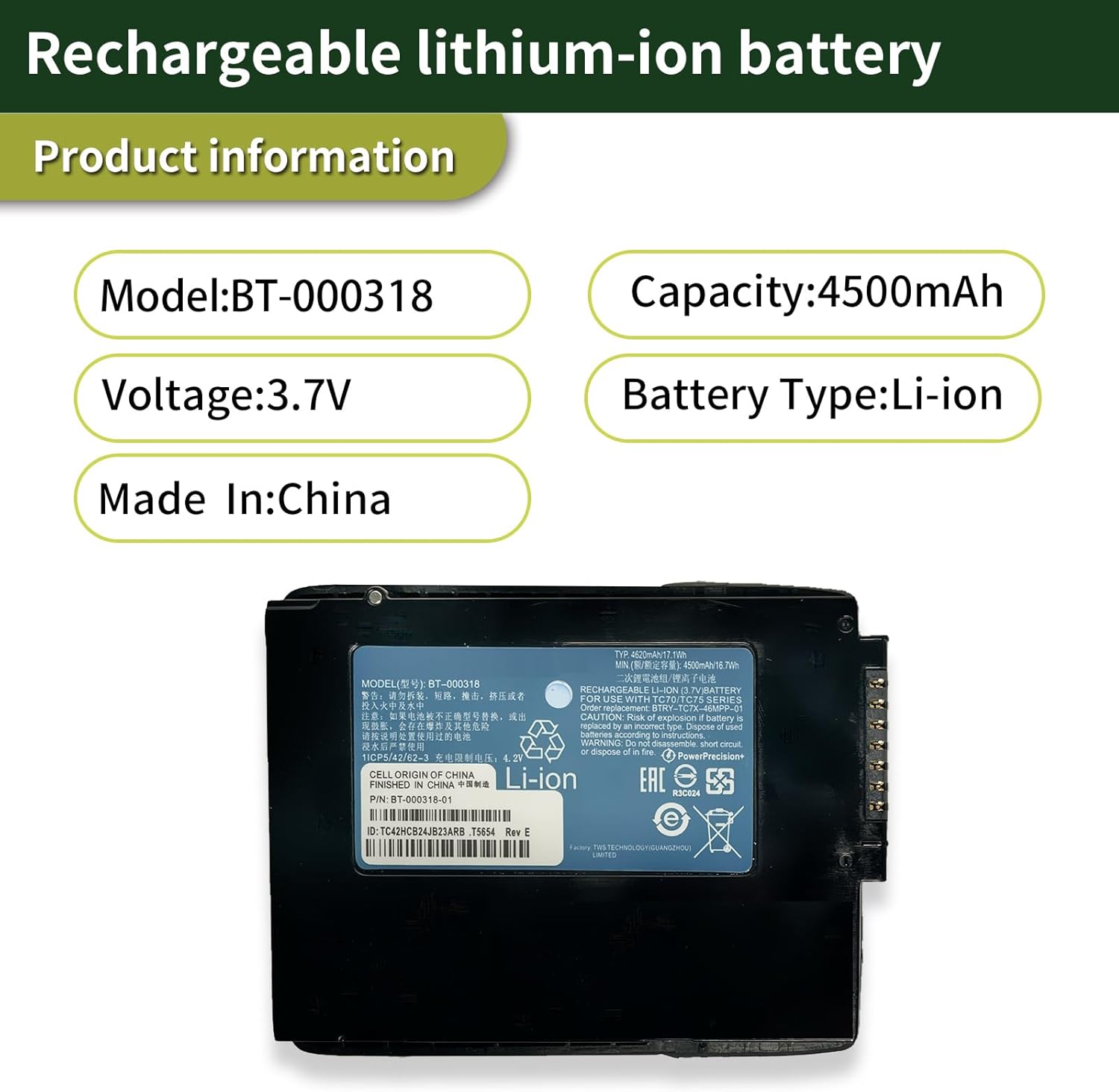 7xinbox 3,7V 4500mAh BT-000318-01 Batteria di Ricambio - immagine 2