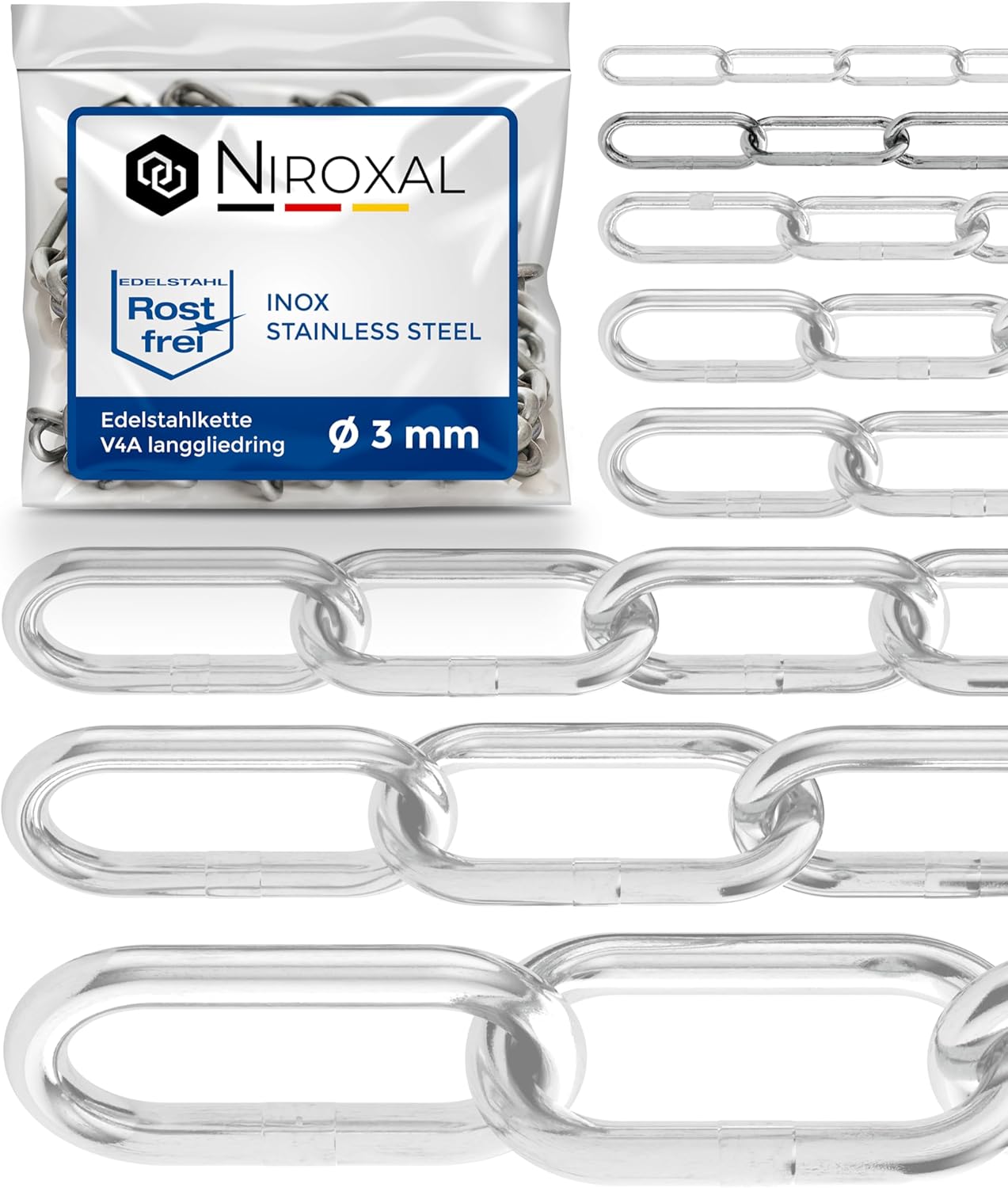 Catena Inox V4A Maglia Lunga Nietfullthings 100m x 3mm