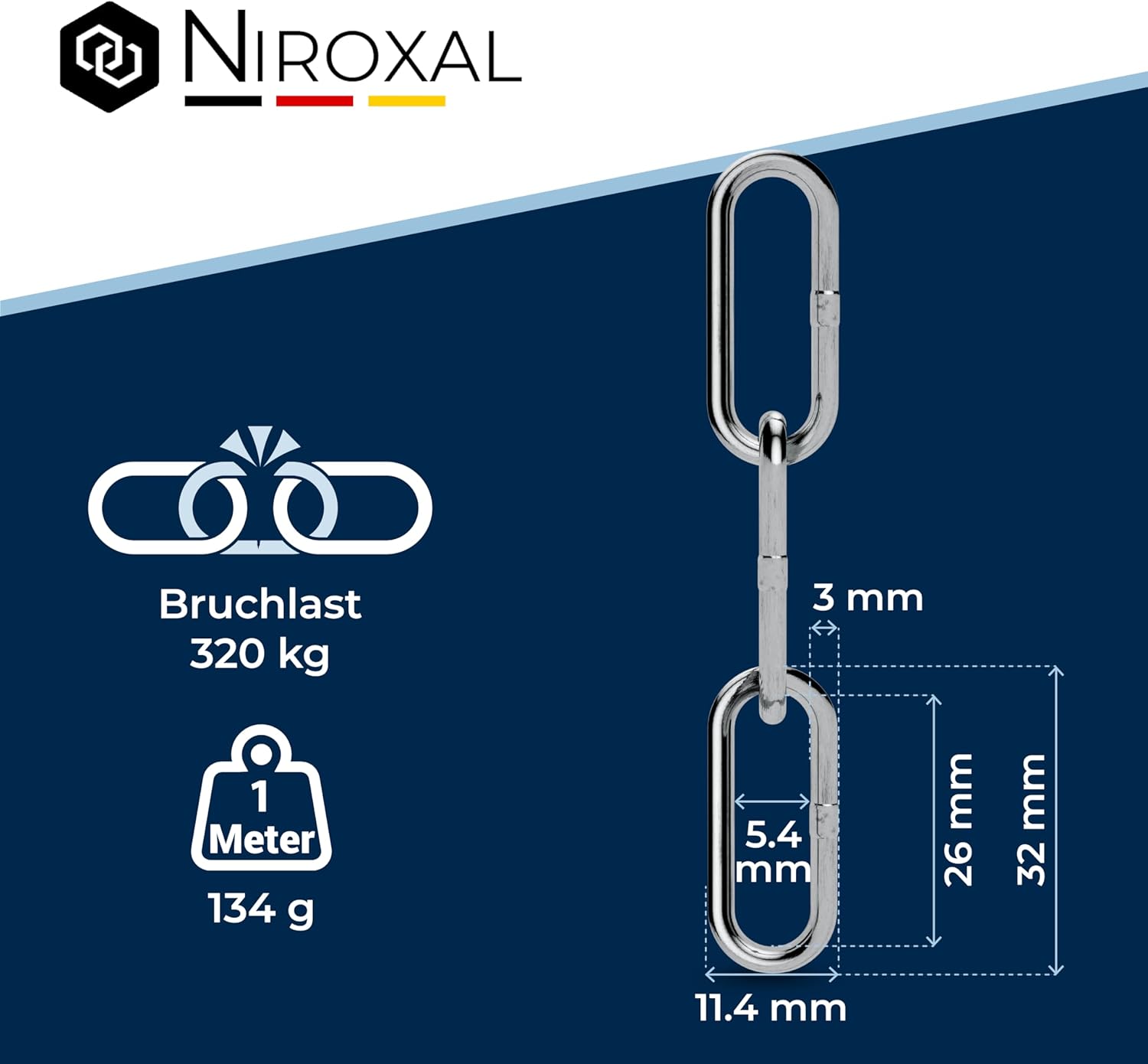 Catena Inox V4A Maglia Lunga Nietfullthings 100m x 3mm - immagine 3