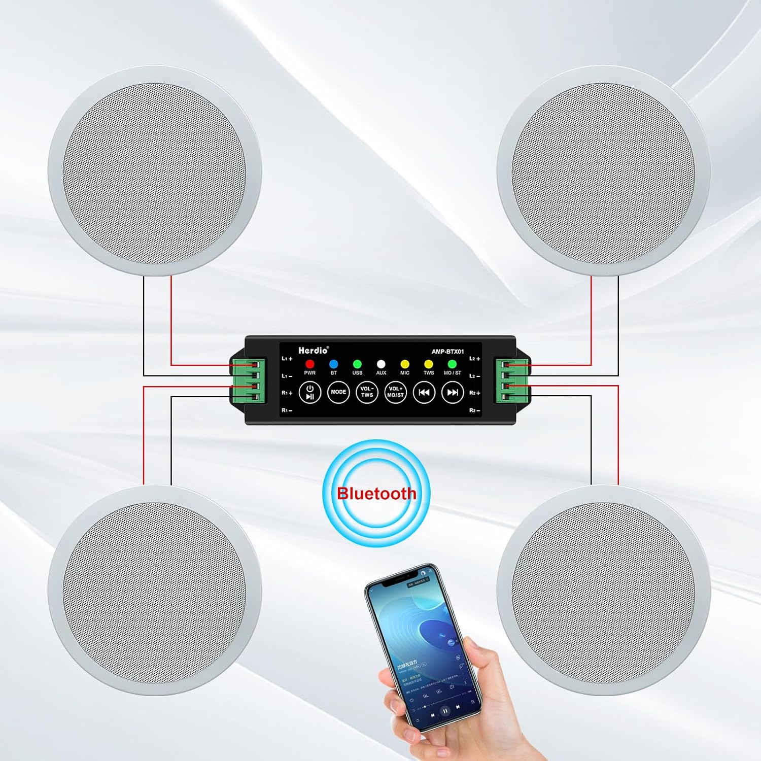 Herdio - Sistema Altoparlanti Bluetooth a Soffitto 300W - immagine 2