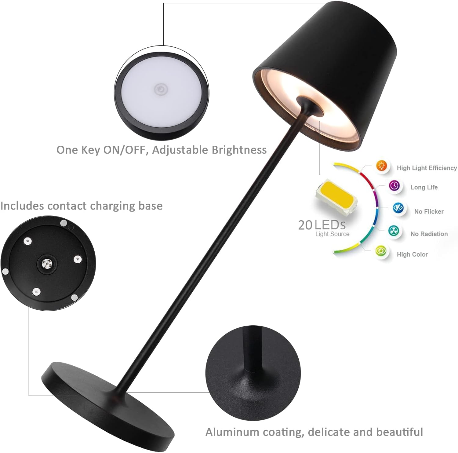 K-Bright Lampada LED Dimmerabile da Tavolo Alluminio H38cm (2 pezzi) - immagine 3