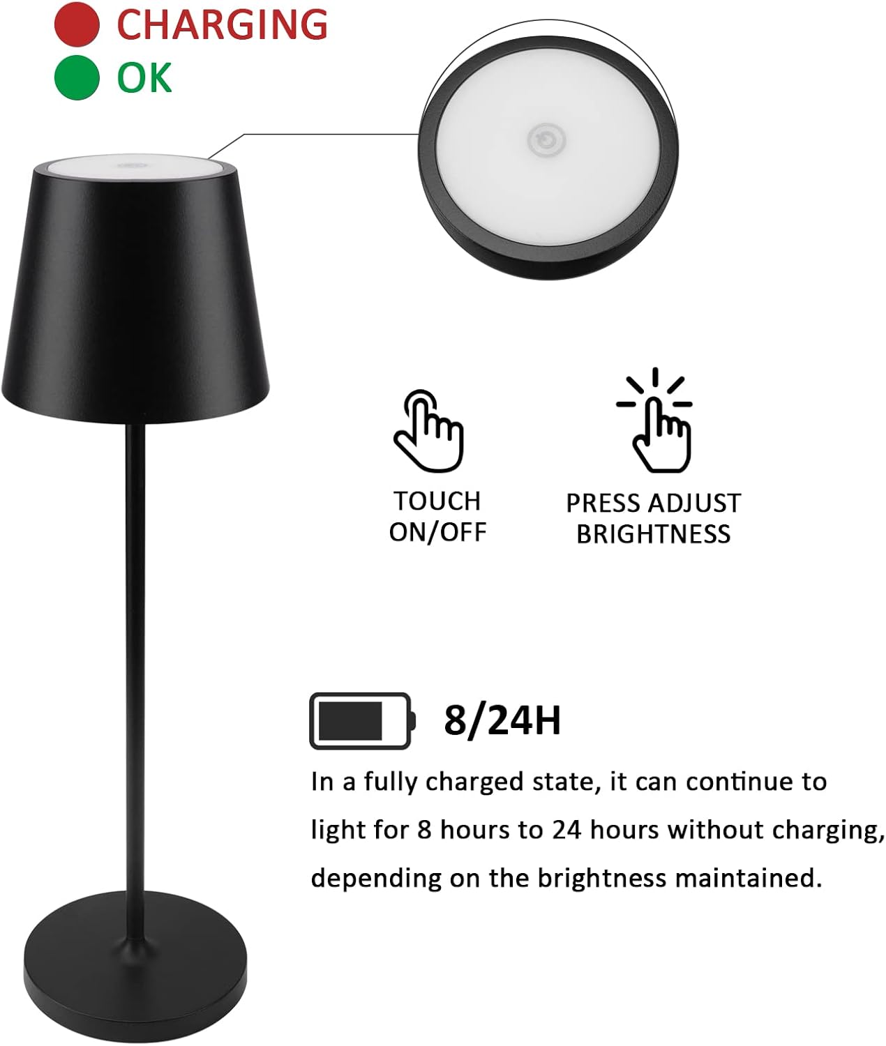 K-Bright Lampada LED Dimmerabile da Tavolo Alluminio H38cm (2 pezzi) - immagine 4