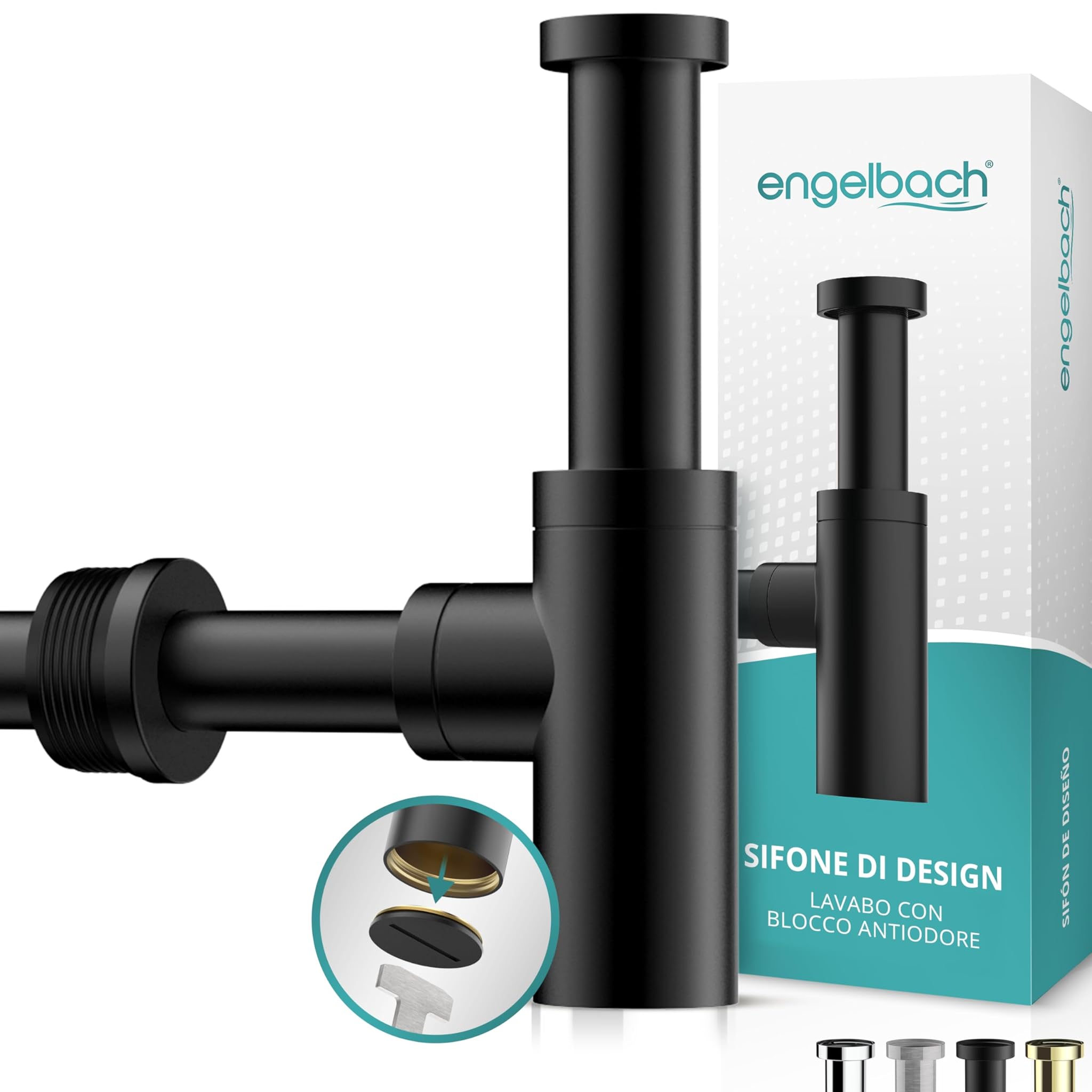 Engelbach® Sifone Lavabo Bagno con Apertura per Pulizia