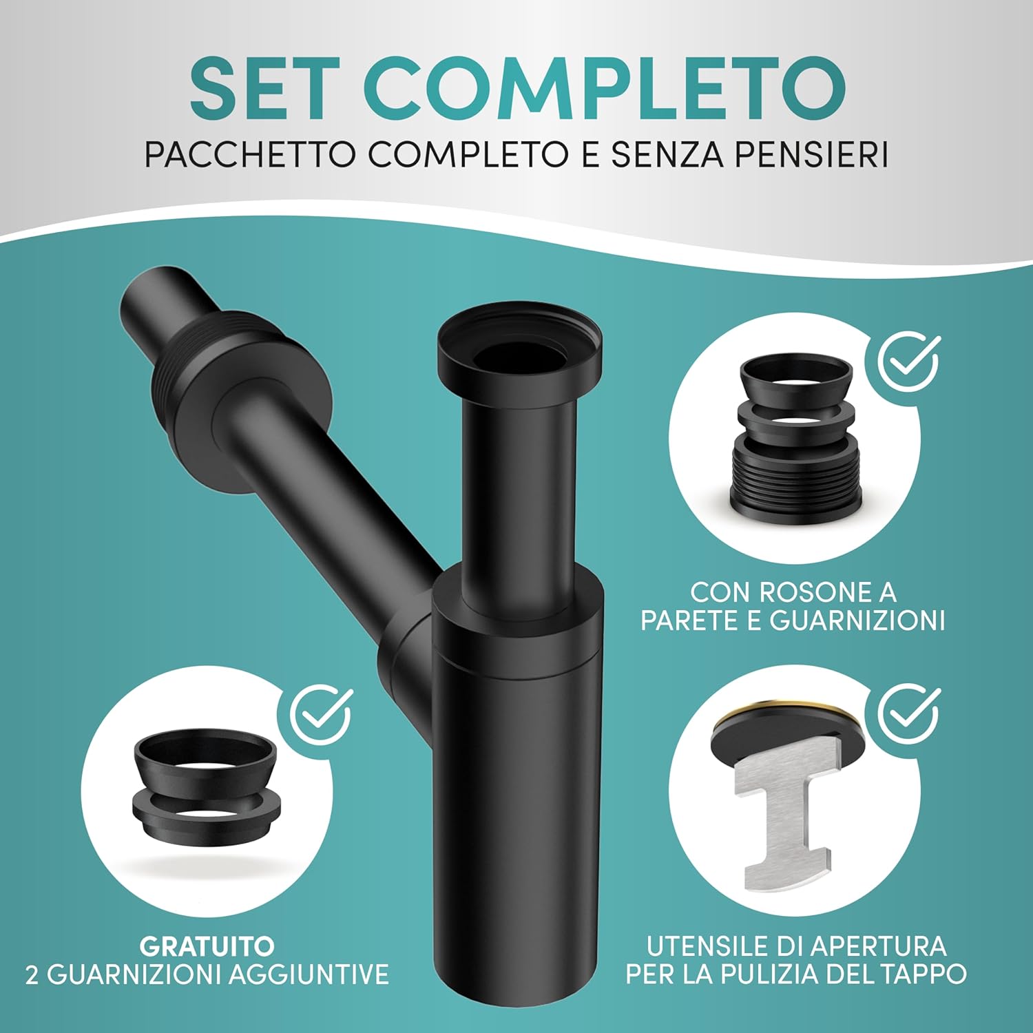 Engelbach® Sifone Lavabo Bagno con Apertura per Pulizia - immagine 2