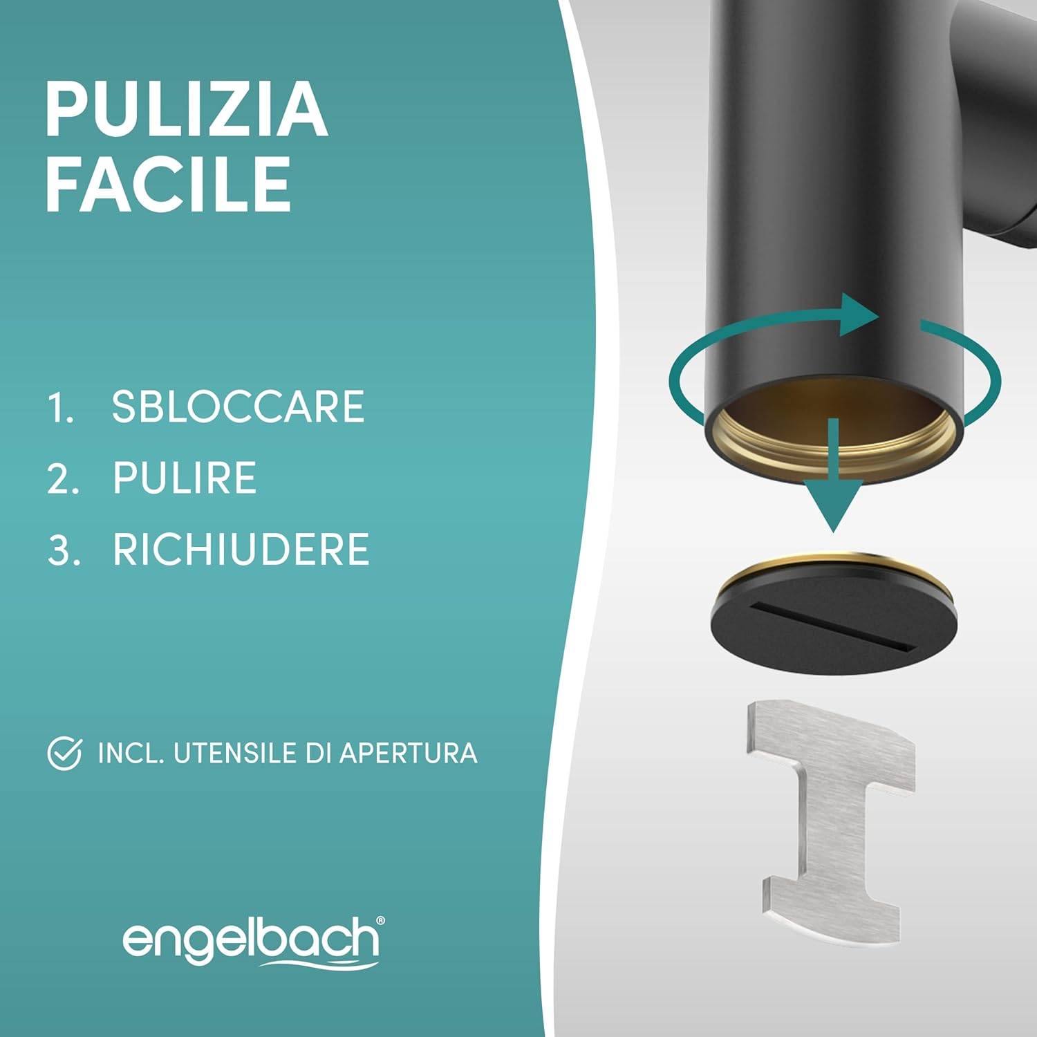 Engelbach® Sifone Lavabo Bagno con Apertura per Pulizia - immagine 5