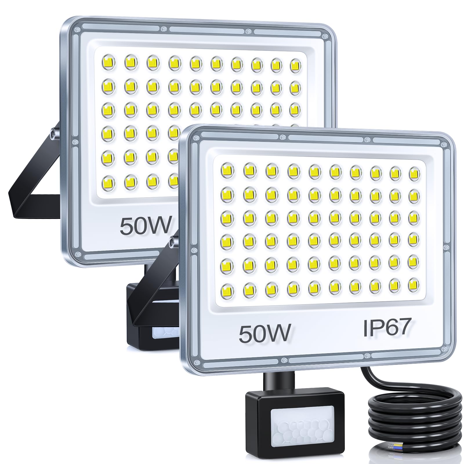Yiqibro Faro LED Esterno con Sensore Movimento 50W (2 pz)