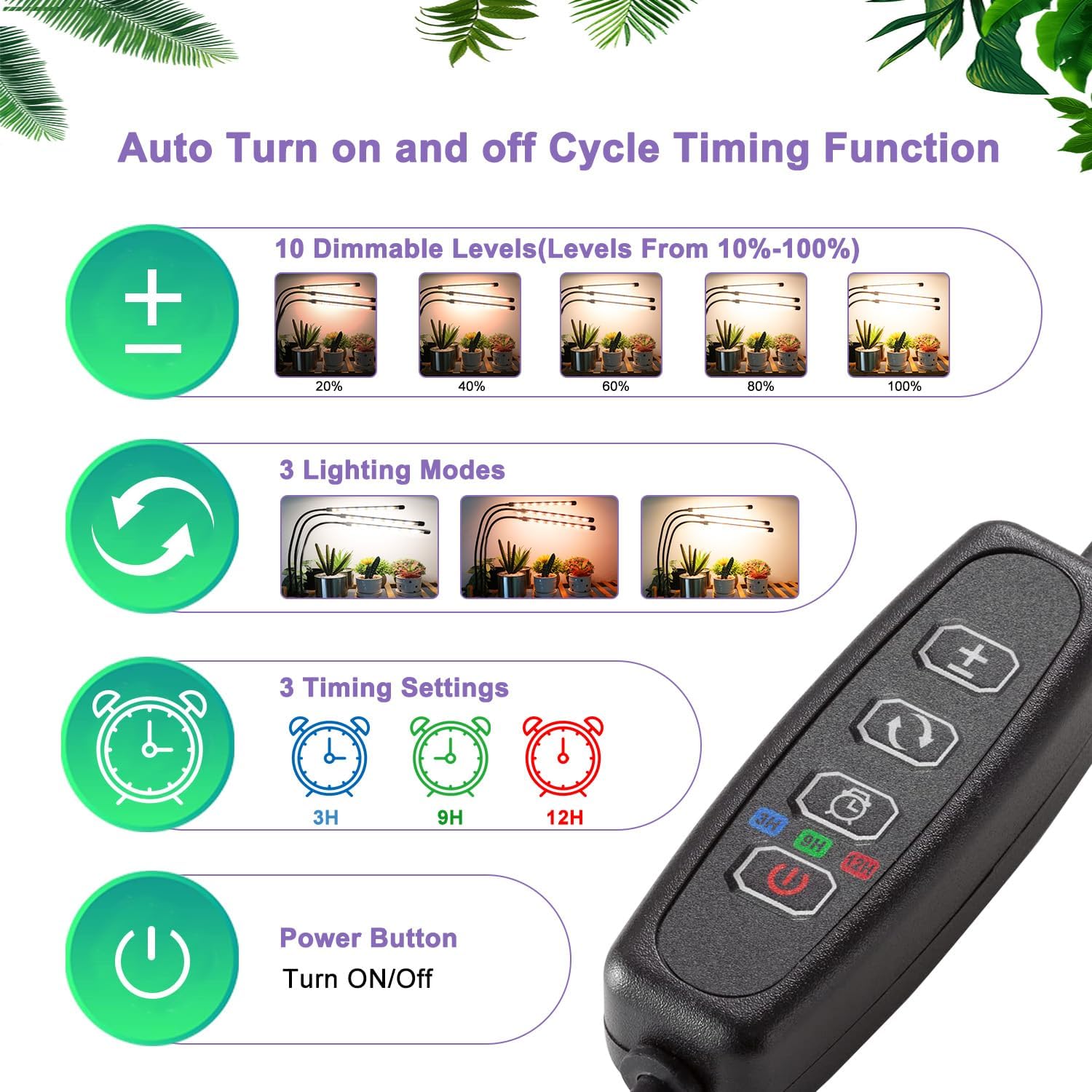 Lampada per Piante LEDs a 3 Teste Spettro Completo - immagine 4